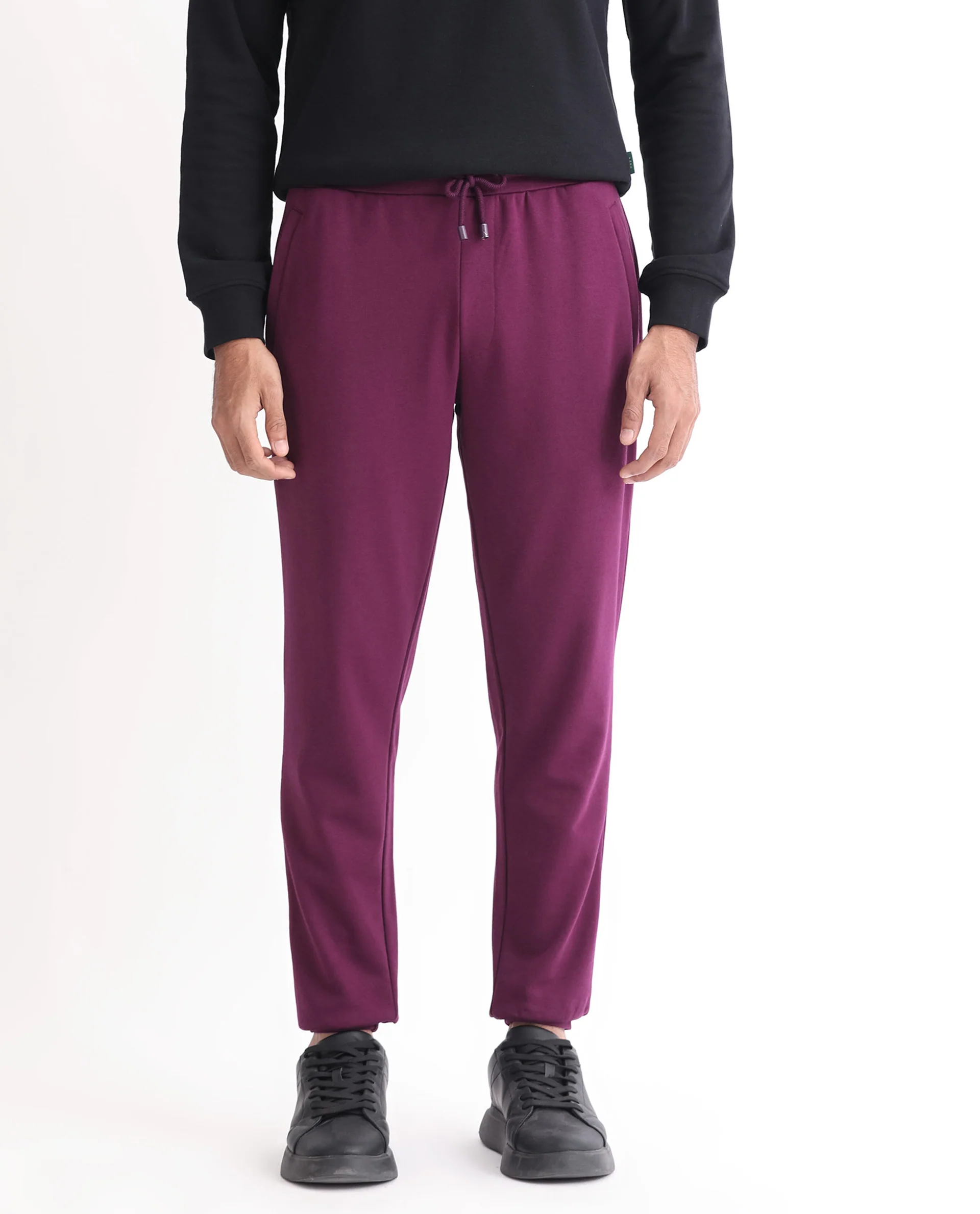 Rare Rabbit Men's Matsu Maroon Cotton Plain Regular Fit Joggers