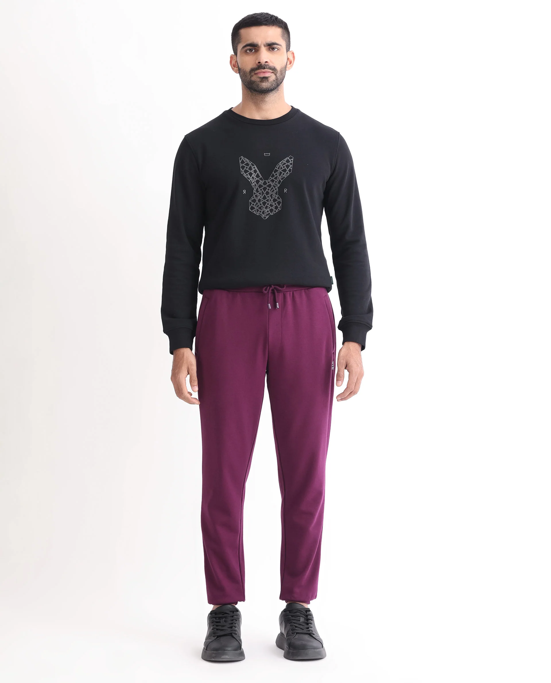 Rare Rabbit Men's Matsu Maroon Cotton Plain Regular Fit Joggers - Image 3