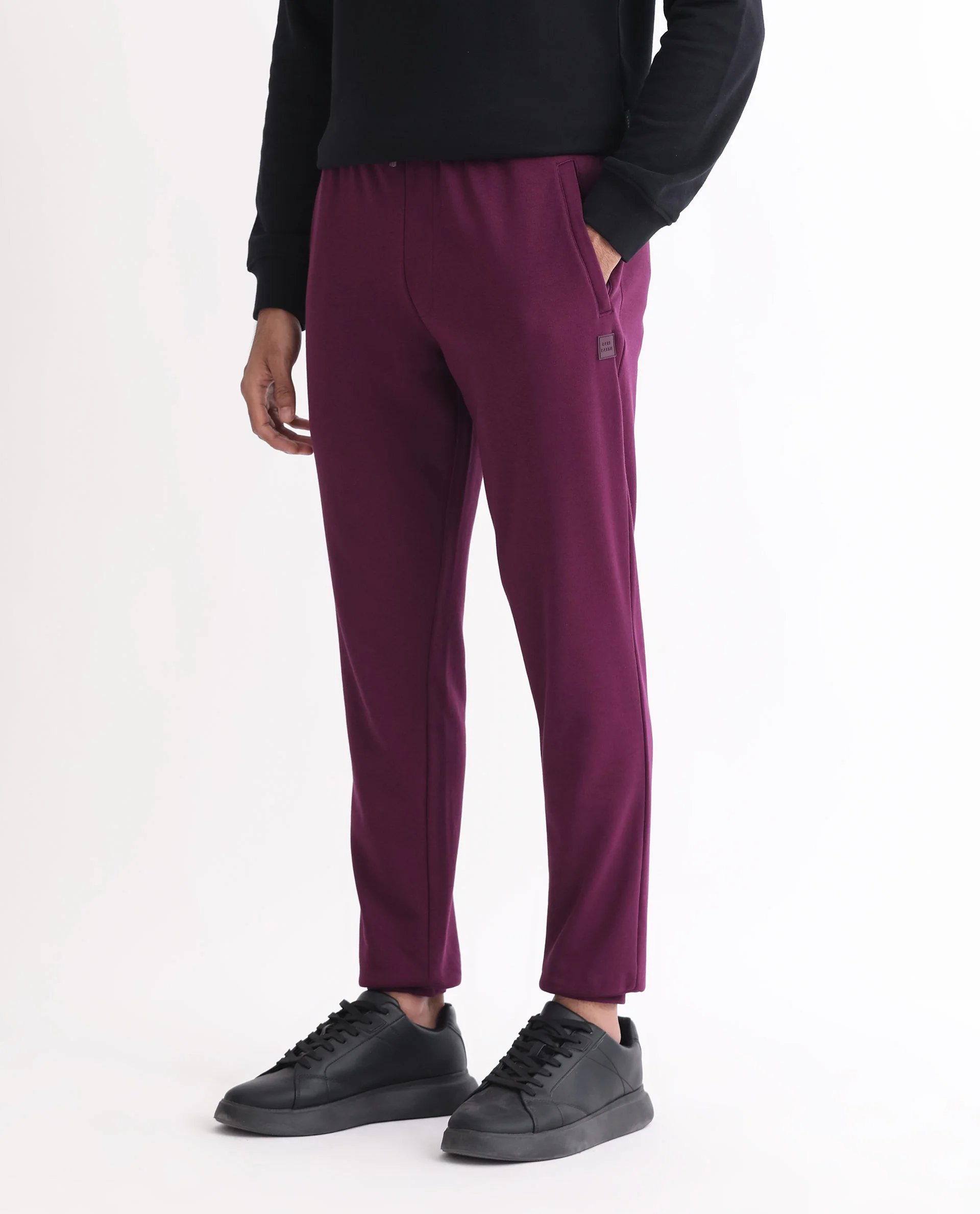 Rare Rabbit Men's Matsu Maroon Cotton Plain Regular Fit Joggers - Image 4