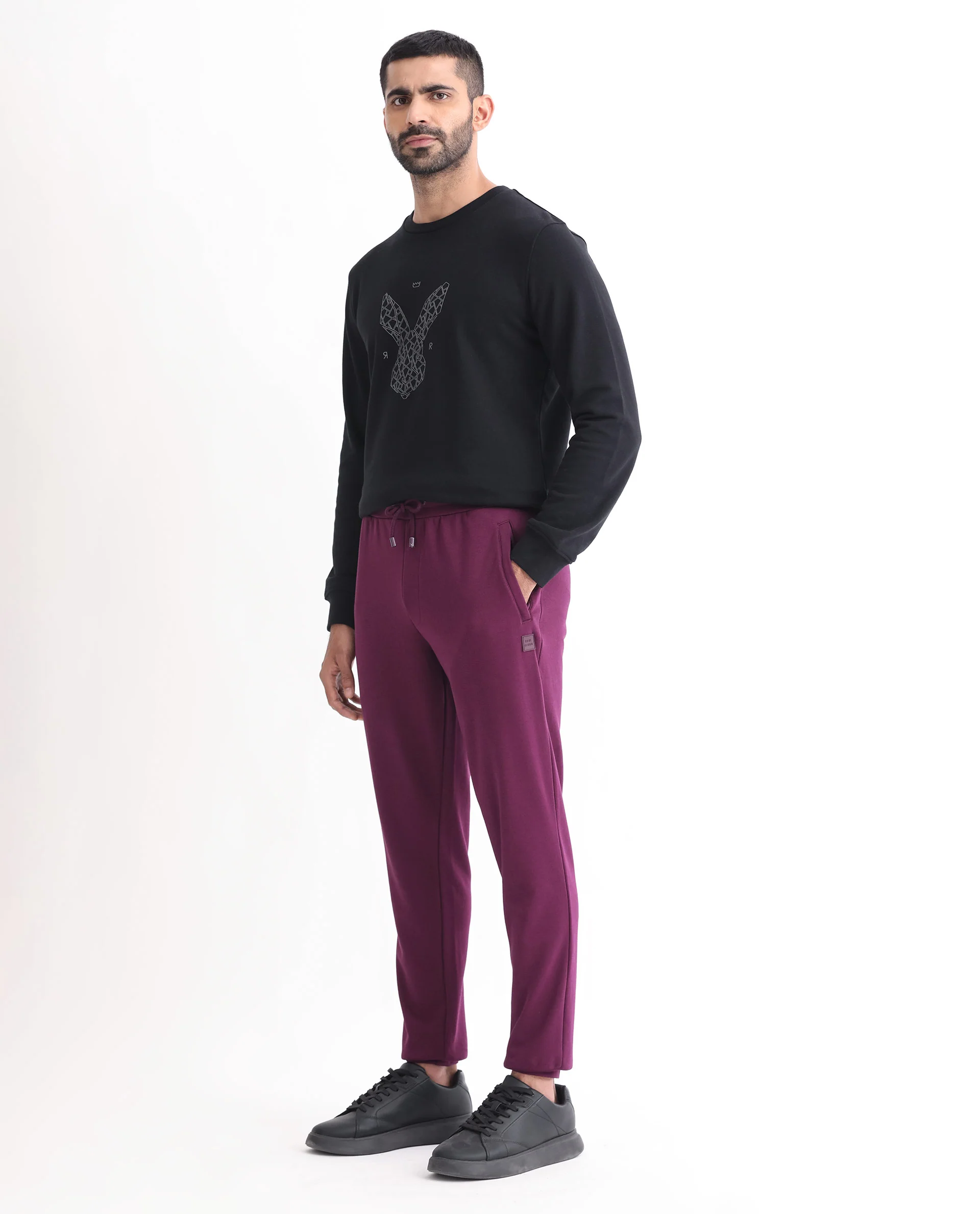 Rare Rabbit Men's Matsu Maroon Cotton Plain Regular Fit Joggers - Image 5