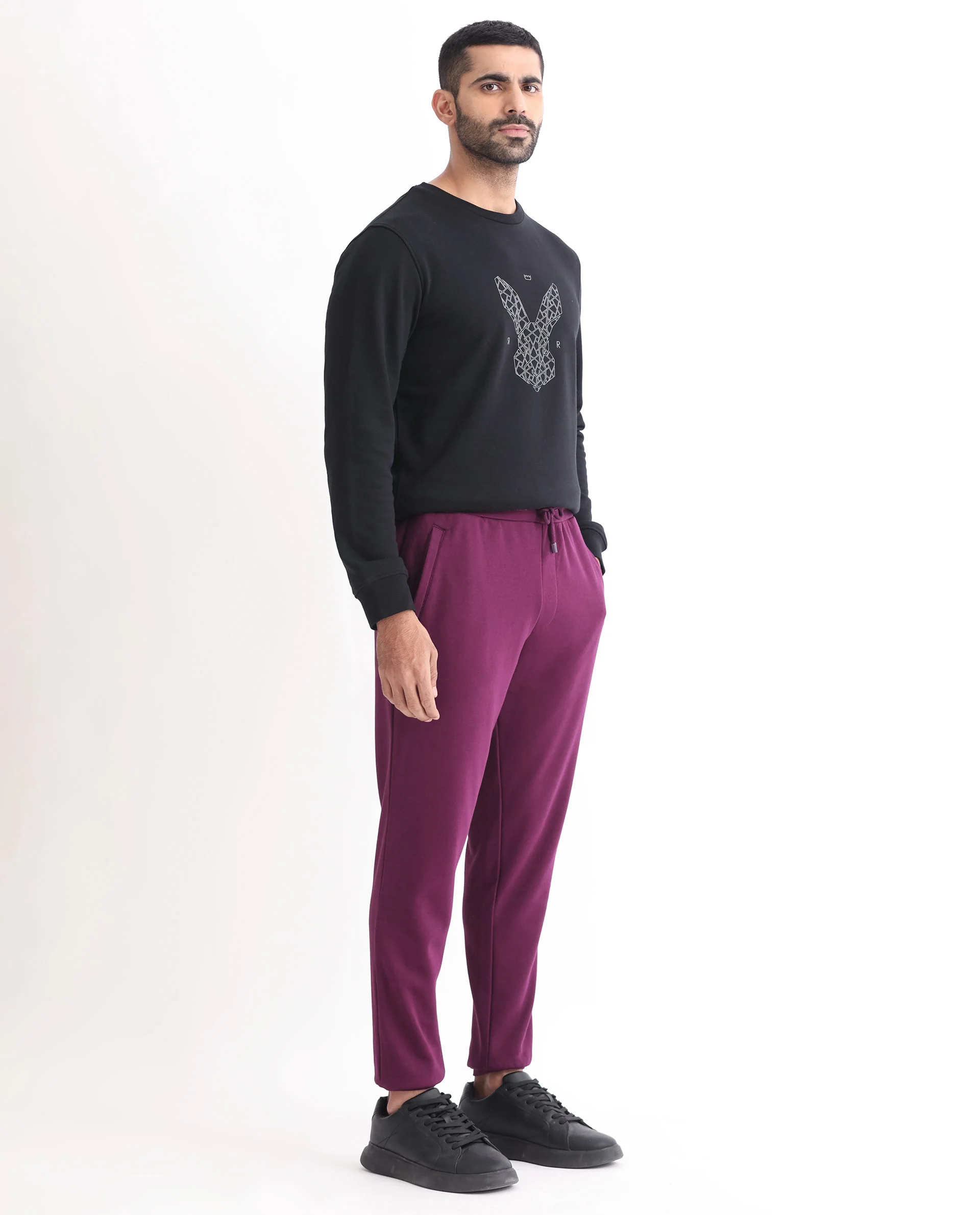 Rare Rabbit Men's Matsu Maroon Cotton Plain Regular Fit Joggers - Image 7