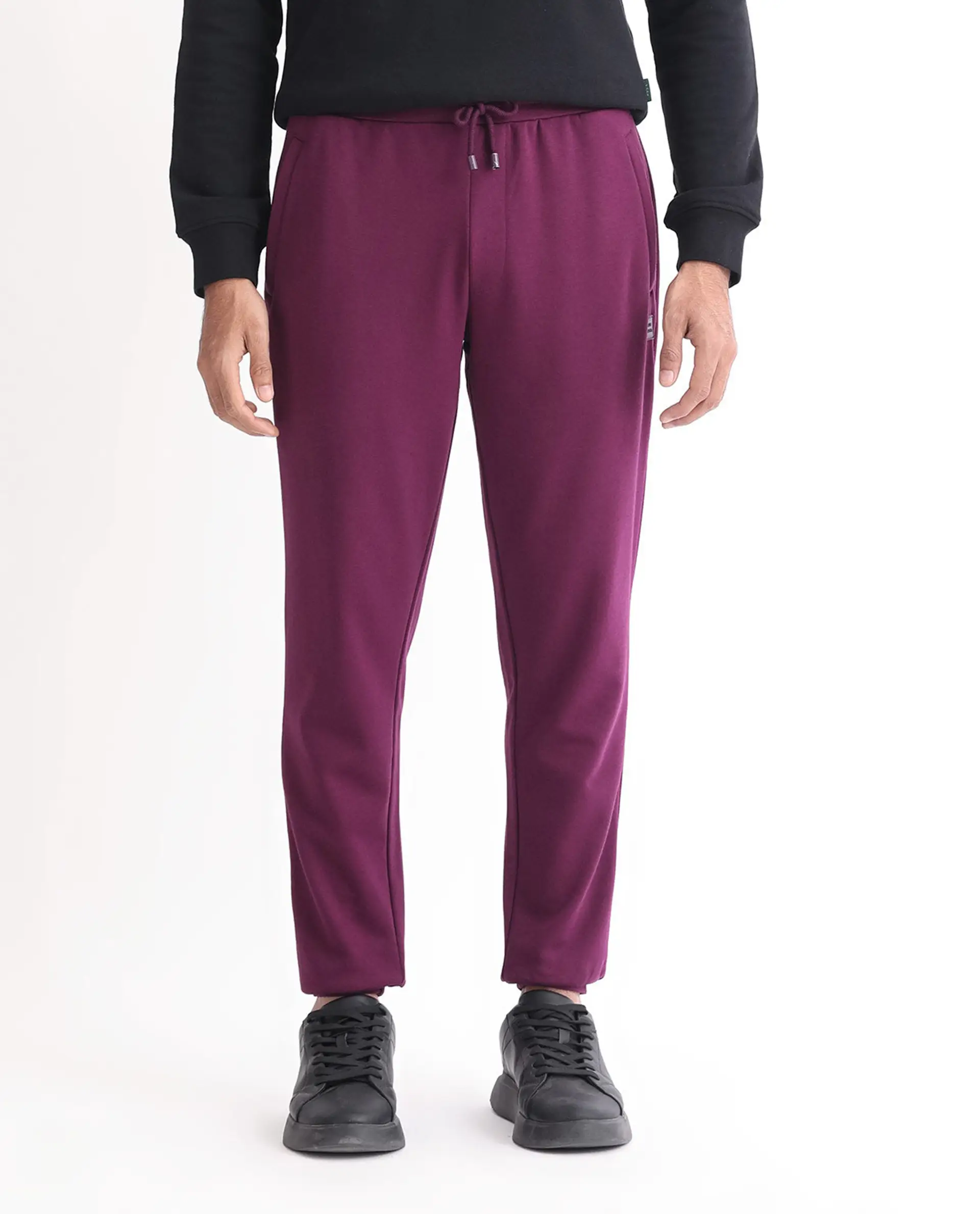 Rare Rabbit Men's Matsu Maroon Cotton Plain Regular Fit Joggers - Image 9