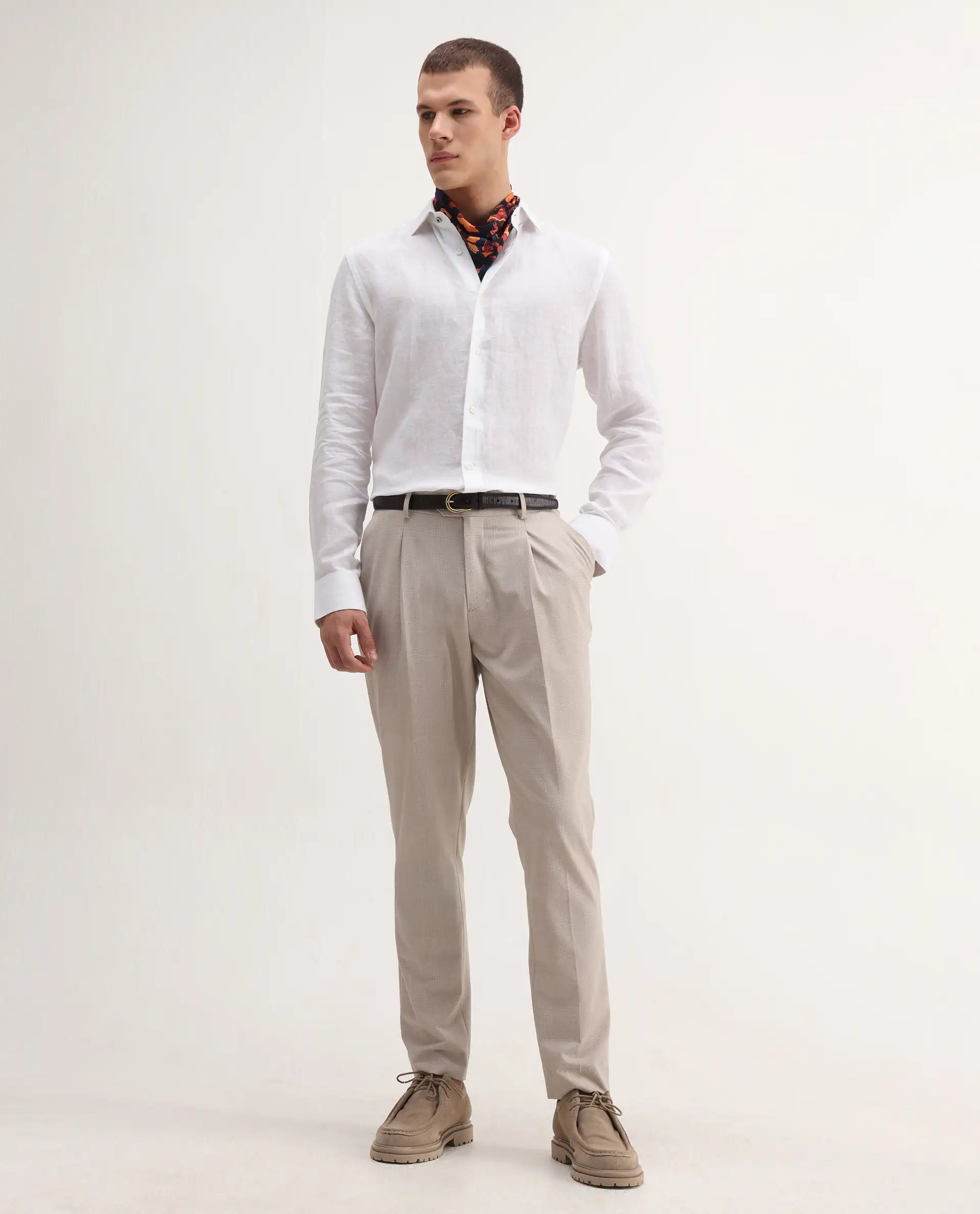 Rare Rabbit Men's Mavi White Linen Plain Regular Fit Full Sleeve Collared Shirt - Image 2