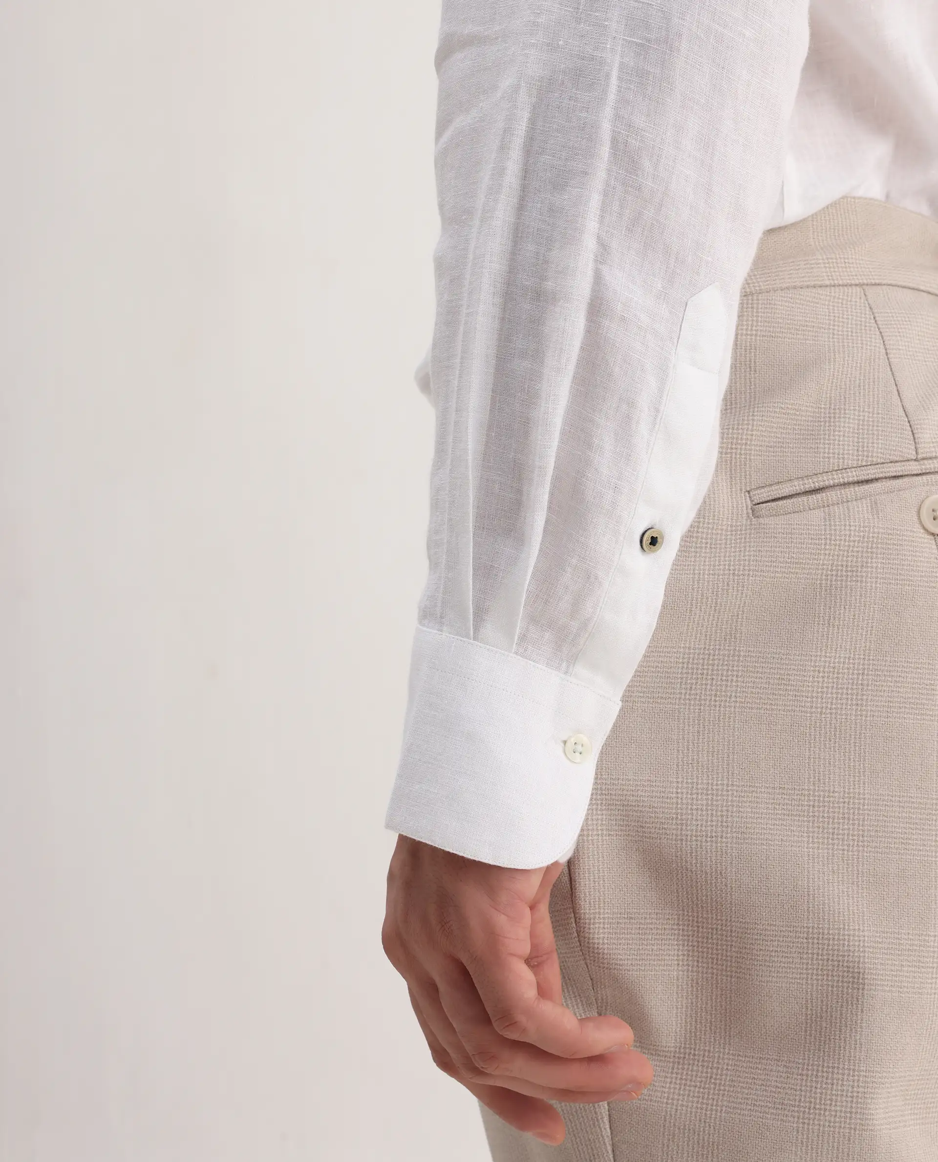 Rare Rabbit Men's Mavi White Linen Plain Regular Fit Full Sleeve Collared Shirt - Image 5
