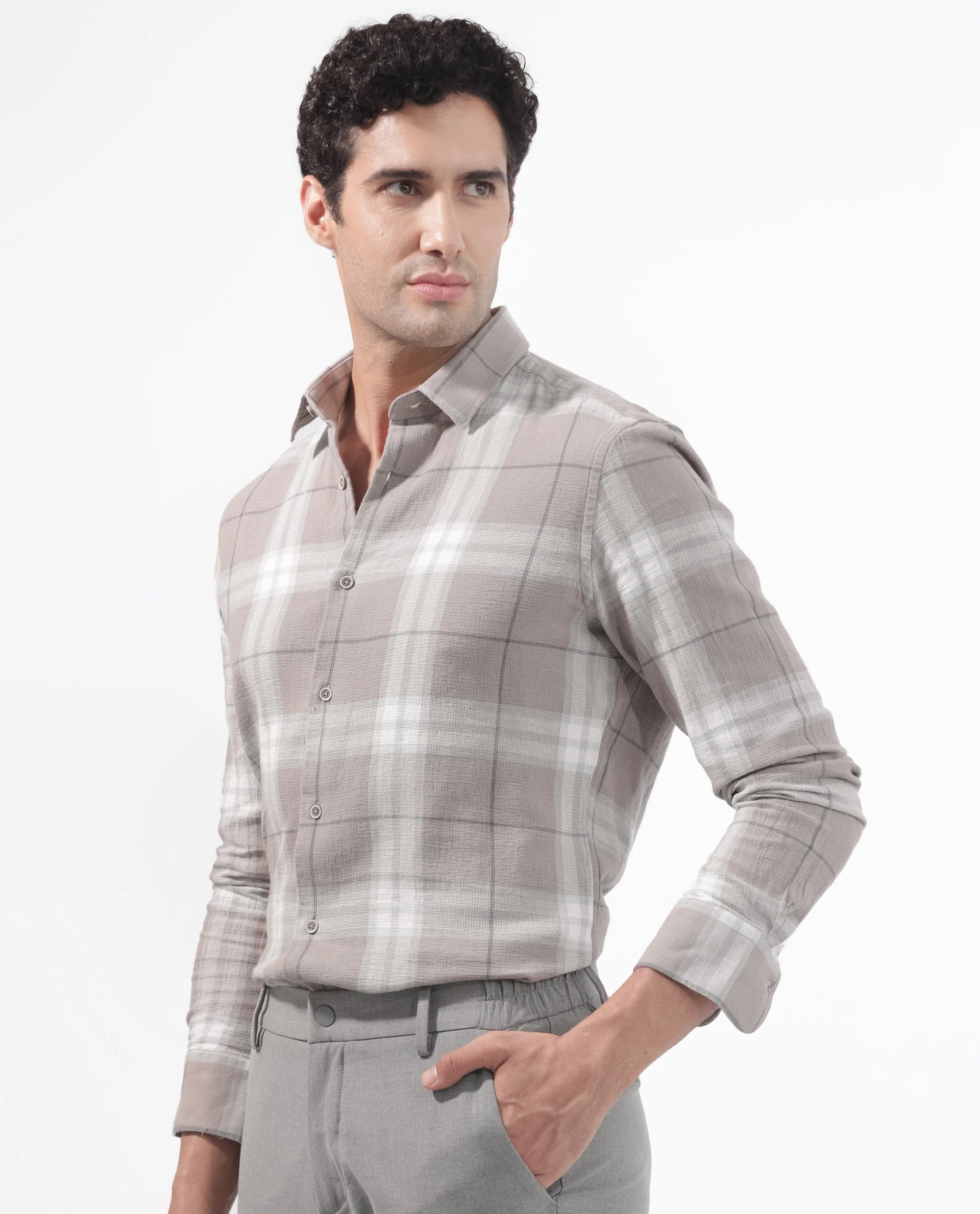Rare Rabbit Men's Melfi Light Brown Cotton Checked Print Regular Fit Full Sleeve Collared Shirt - Image 10
