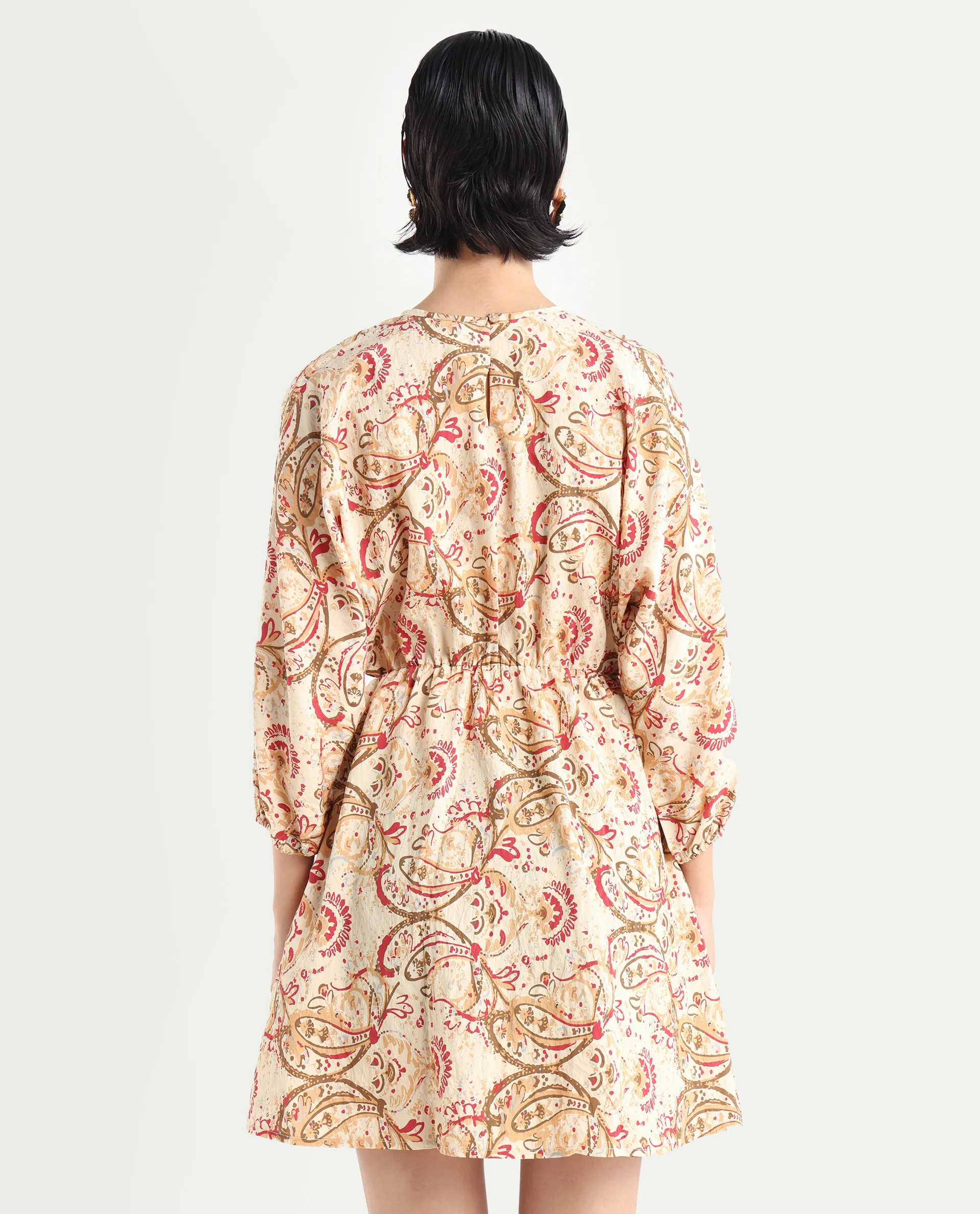 Rareism Women's Mellona Multi Polyester Round Neck Paisley Print Mini Fit And Flare Dress - Image 7