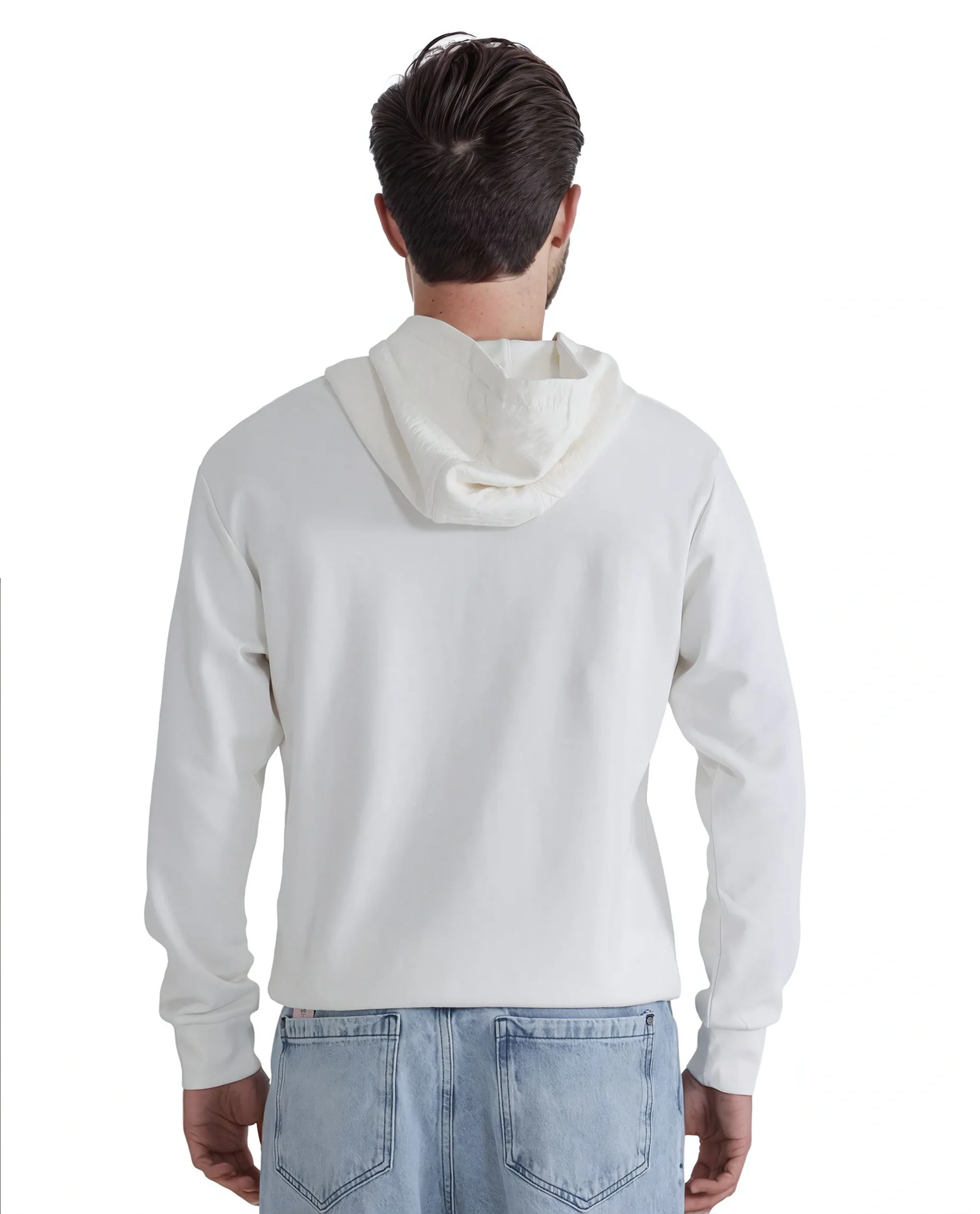 Rare Rabbit Men's Melt Off White Cotton Blend Plain Regular Fit Full Sleeve Hooded Sweatshirt - Image 4