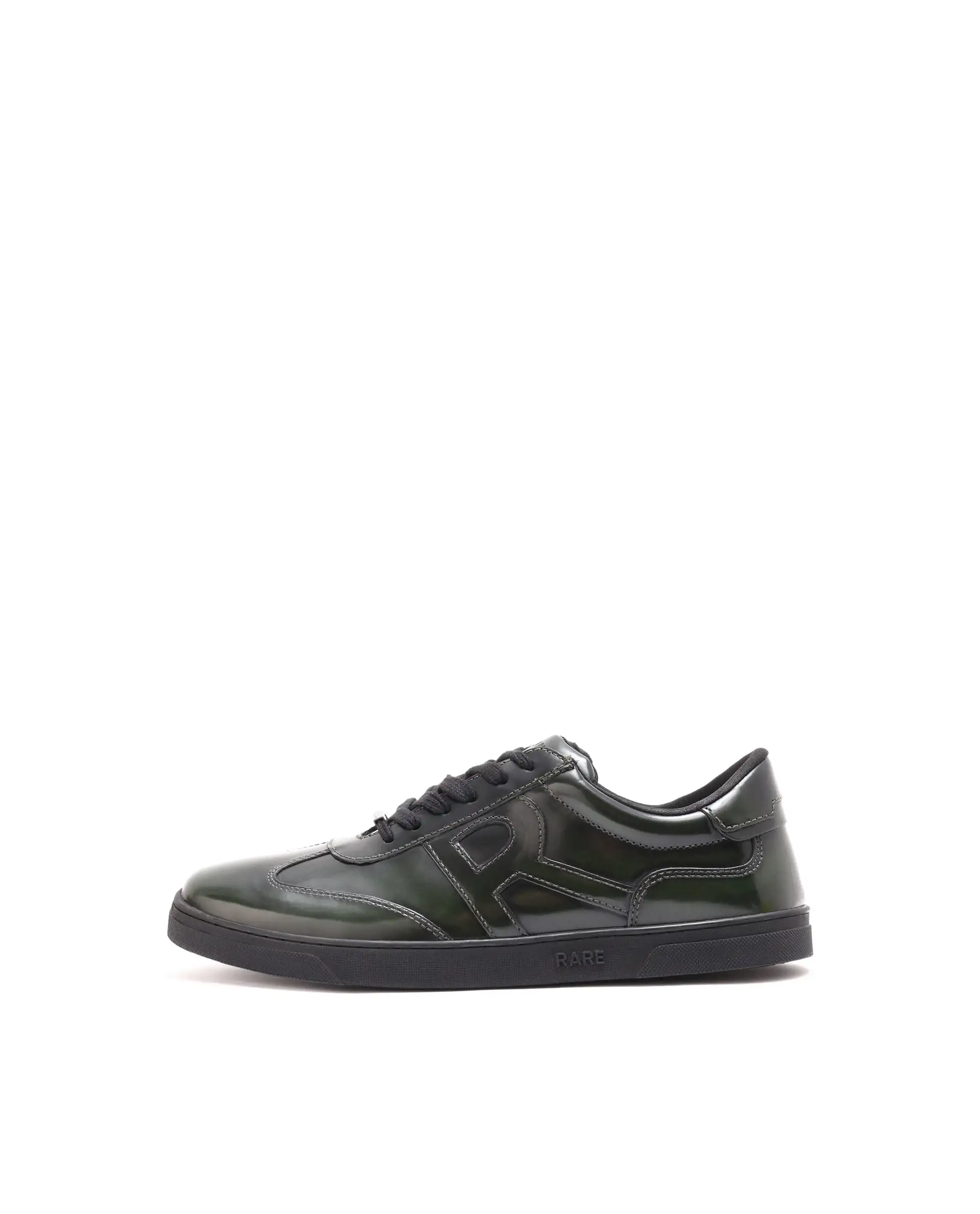 Rare Rabbit Mens Mercury Green Shiny Brush Off Leather Lace Up Low Top Round Toe Smart Casual Sneaker Shoes