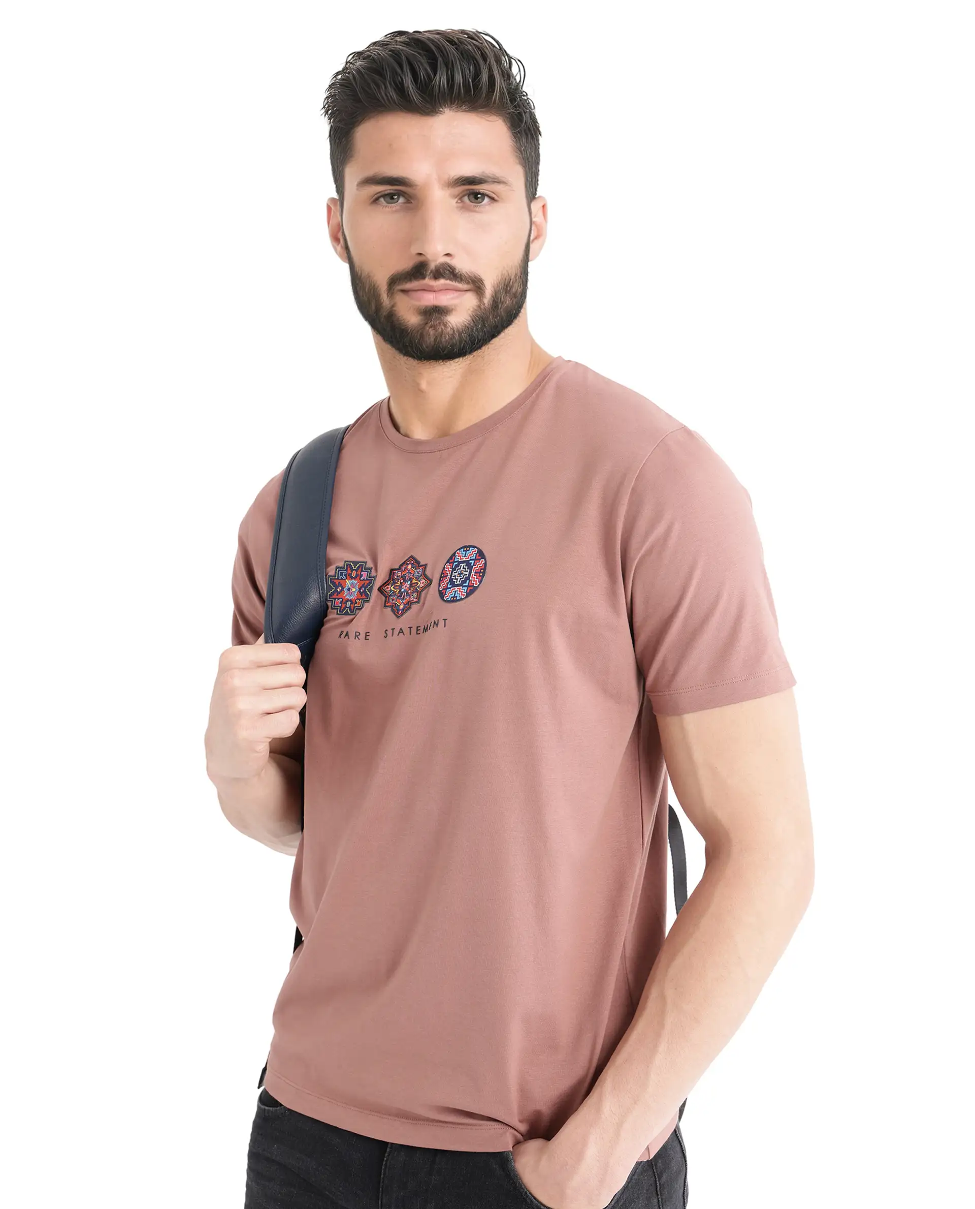 Rare Rabbit Men's Merlo Dusky Brown Cotton Graphic Print Regular Fit Half Sleeve Crew Neck T-Shirt - Image 4