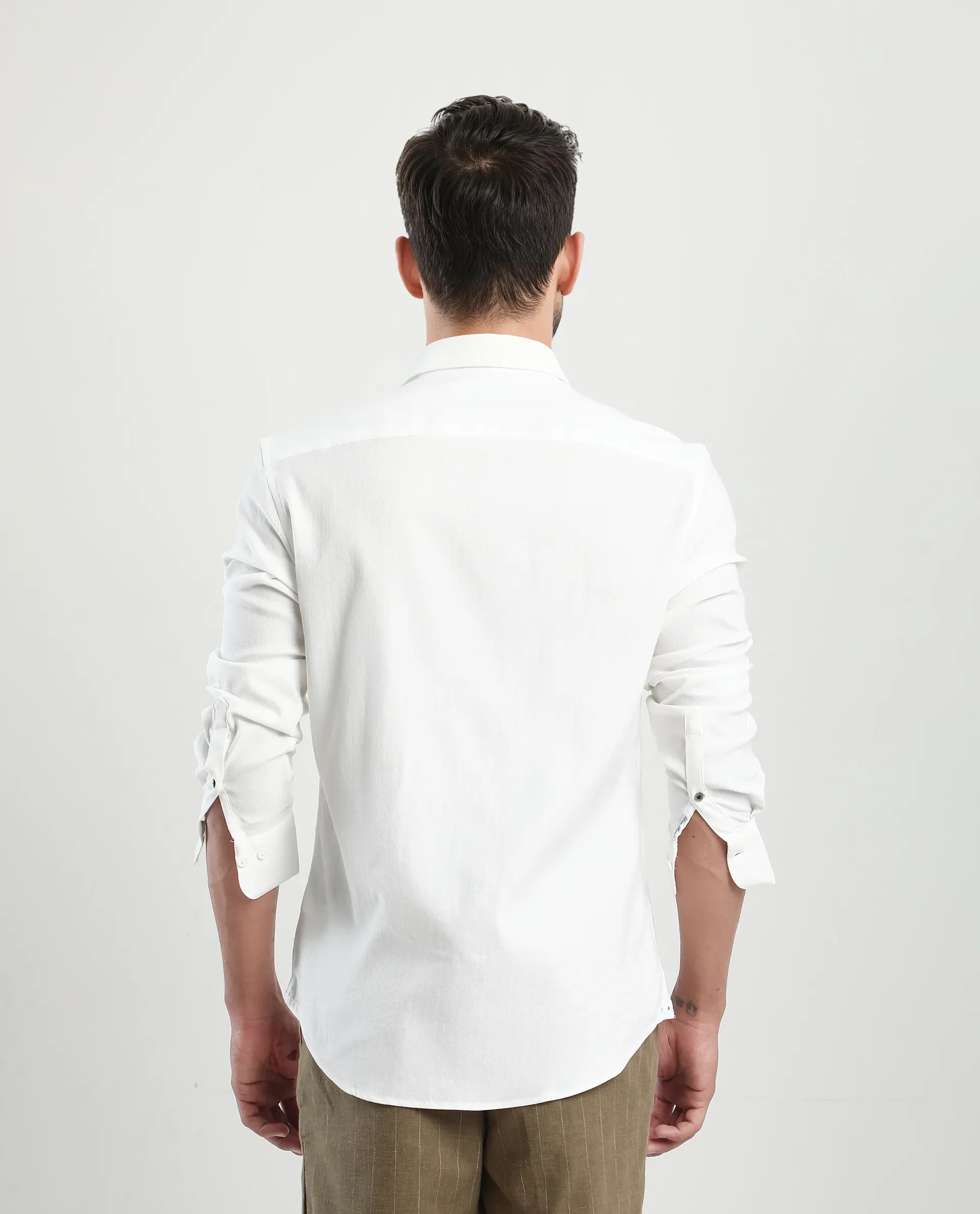 Rare Rabbit Men's Mero-25 White Viscose Striped Print Regular Fit Full Sleeve Collared Shirt - Image 8