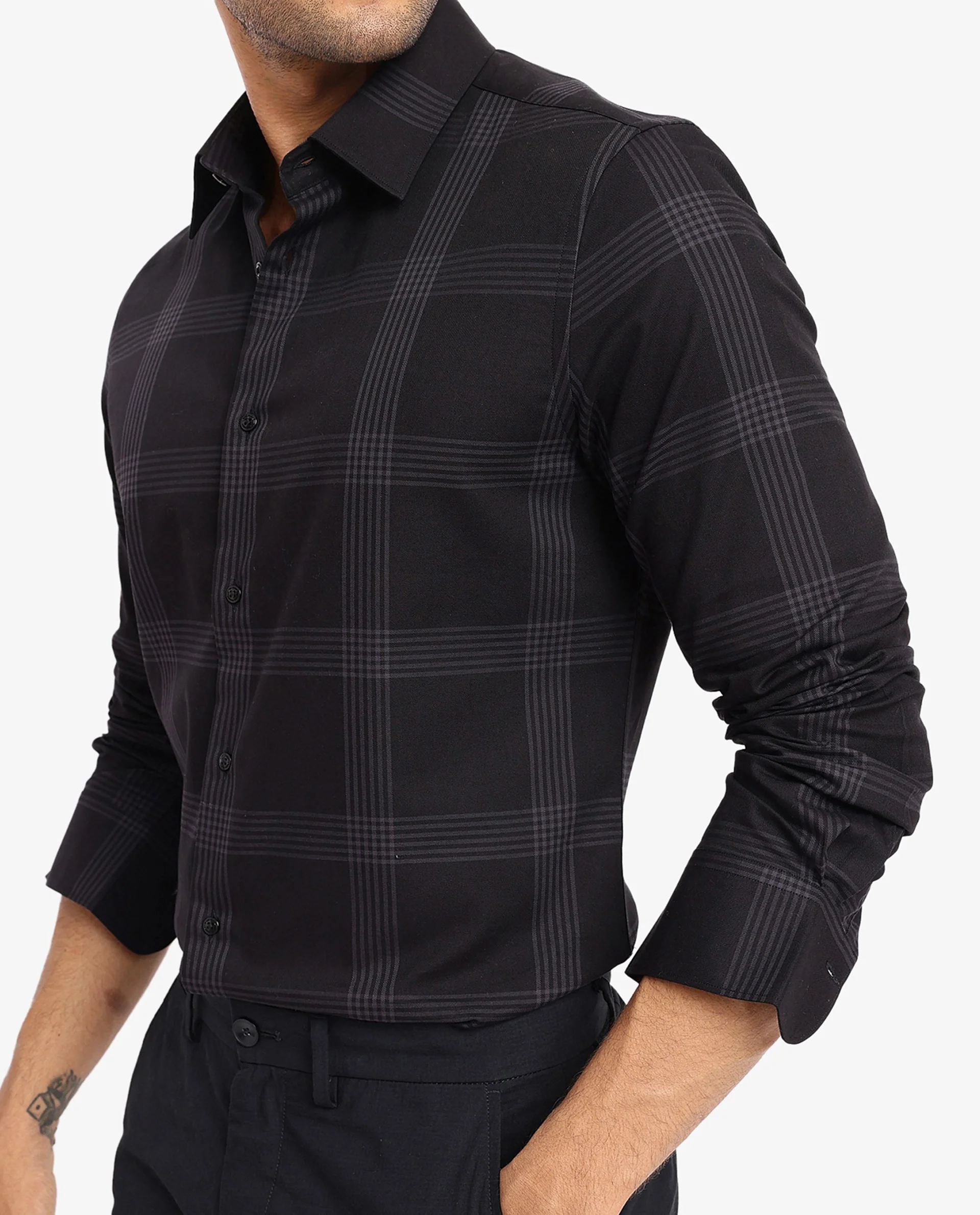 Rare Rabbit Men's Mestor Black Checked Print Regular Fit Full Sleeve Collared Shirt - Image 3