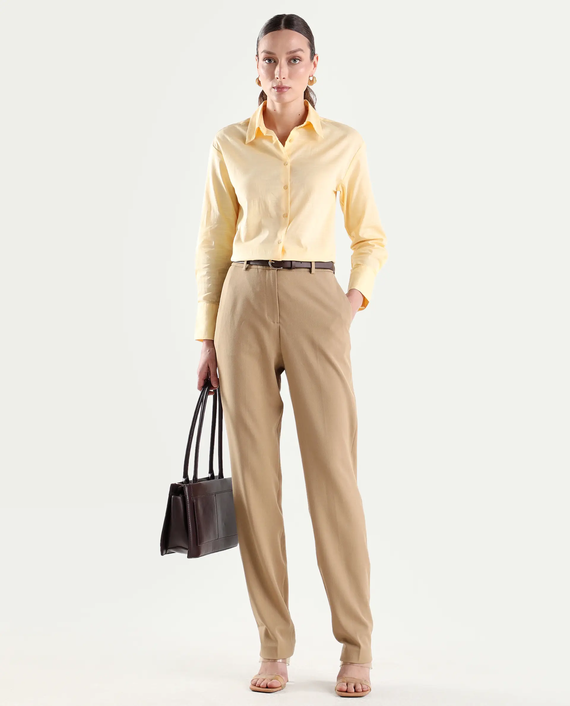 Rareism Women's Mewok Yellow Cotton Blend Full Sleeve Spread Collar Regular Plain Shirt - Image 2
