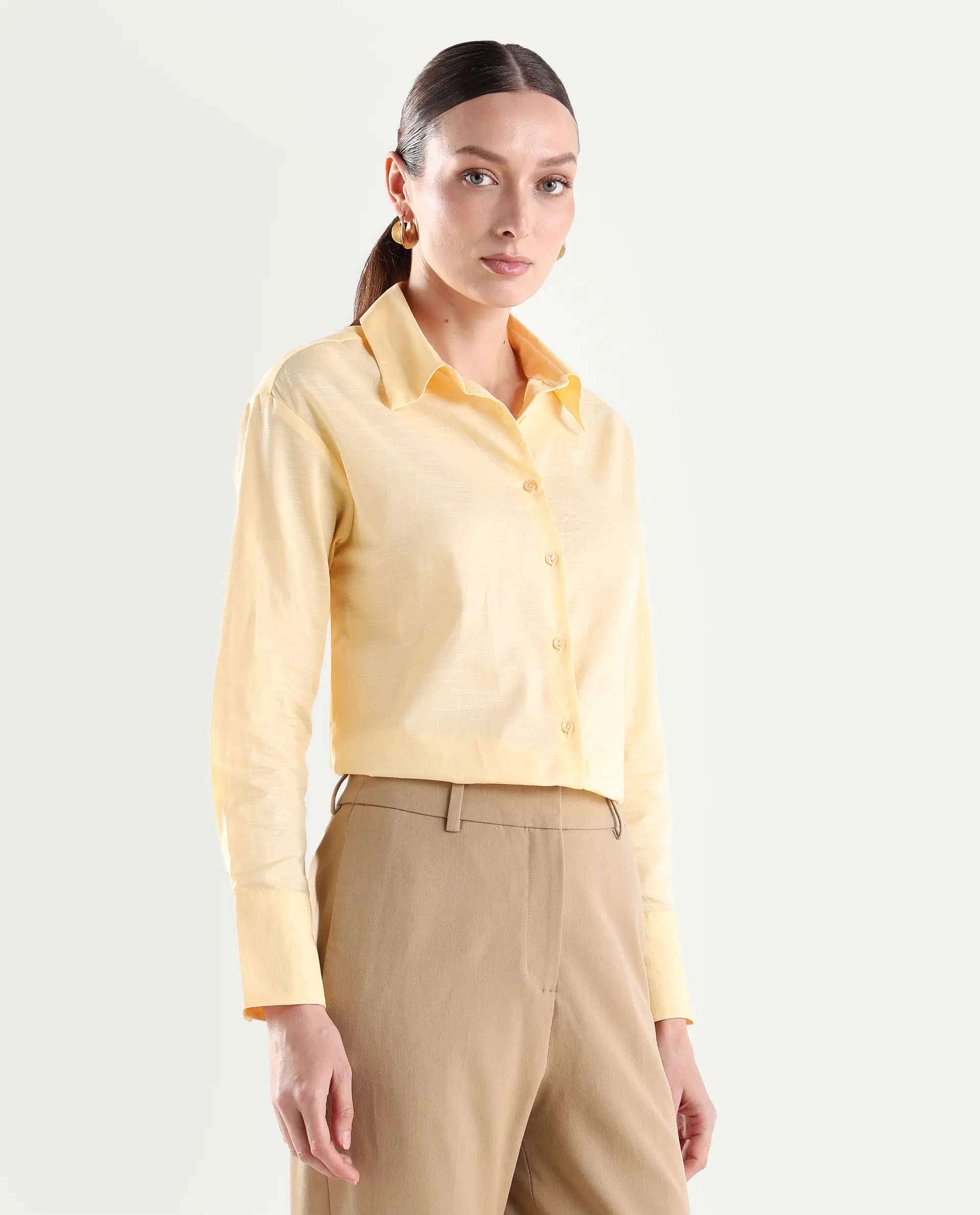 Rareism Women's Mewok Yellow Cotton Blend Full Sleeve Spread Collar Regular Plain Shirt - Image 6