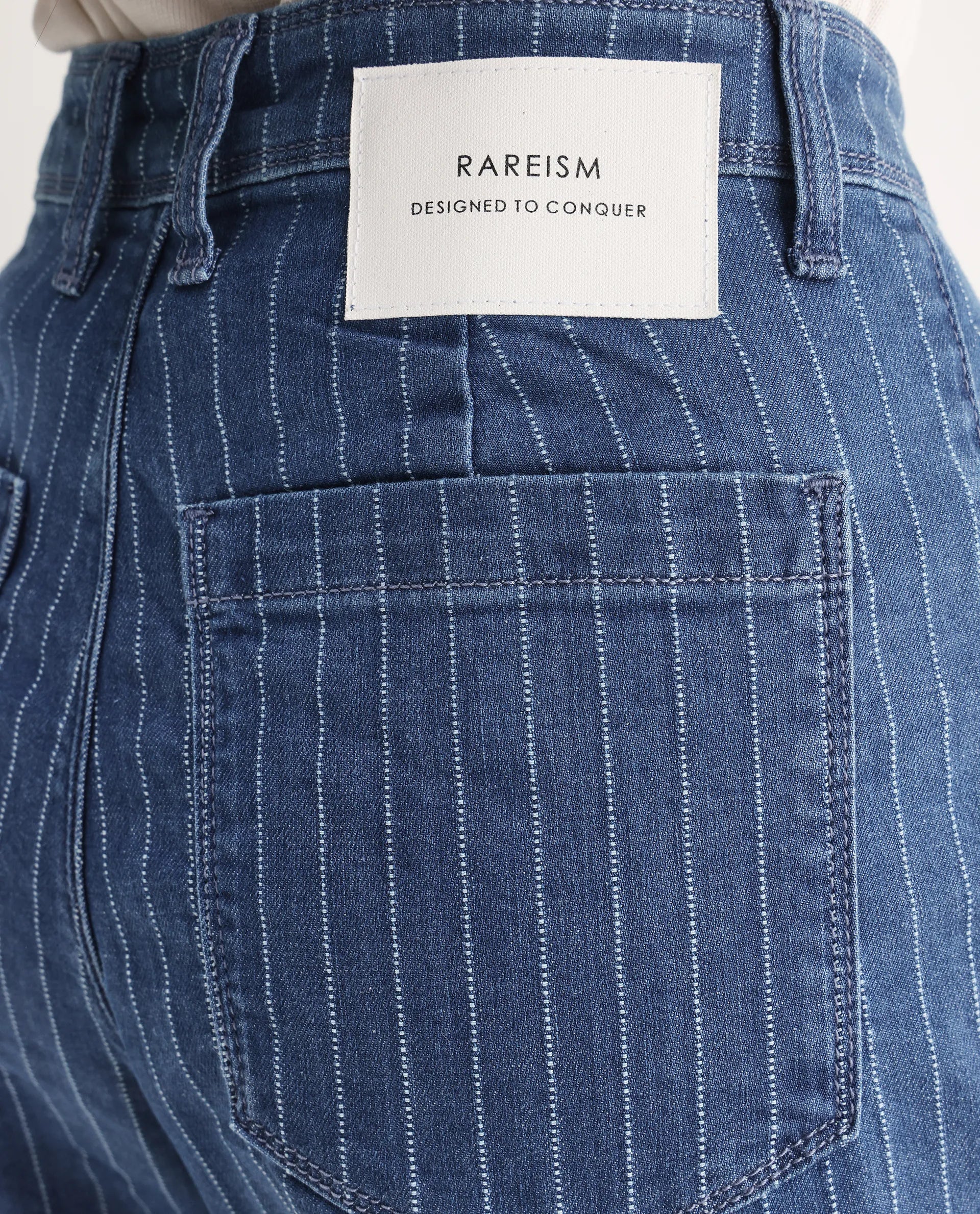 Rareism Women's Minik Blue Cotton Blend Striped Ankle Length Wide Jeans - Image 9