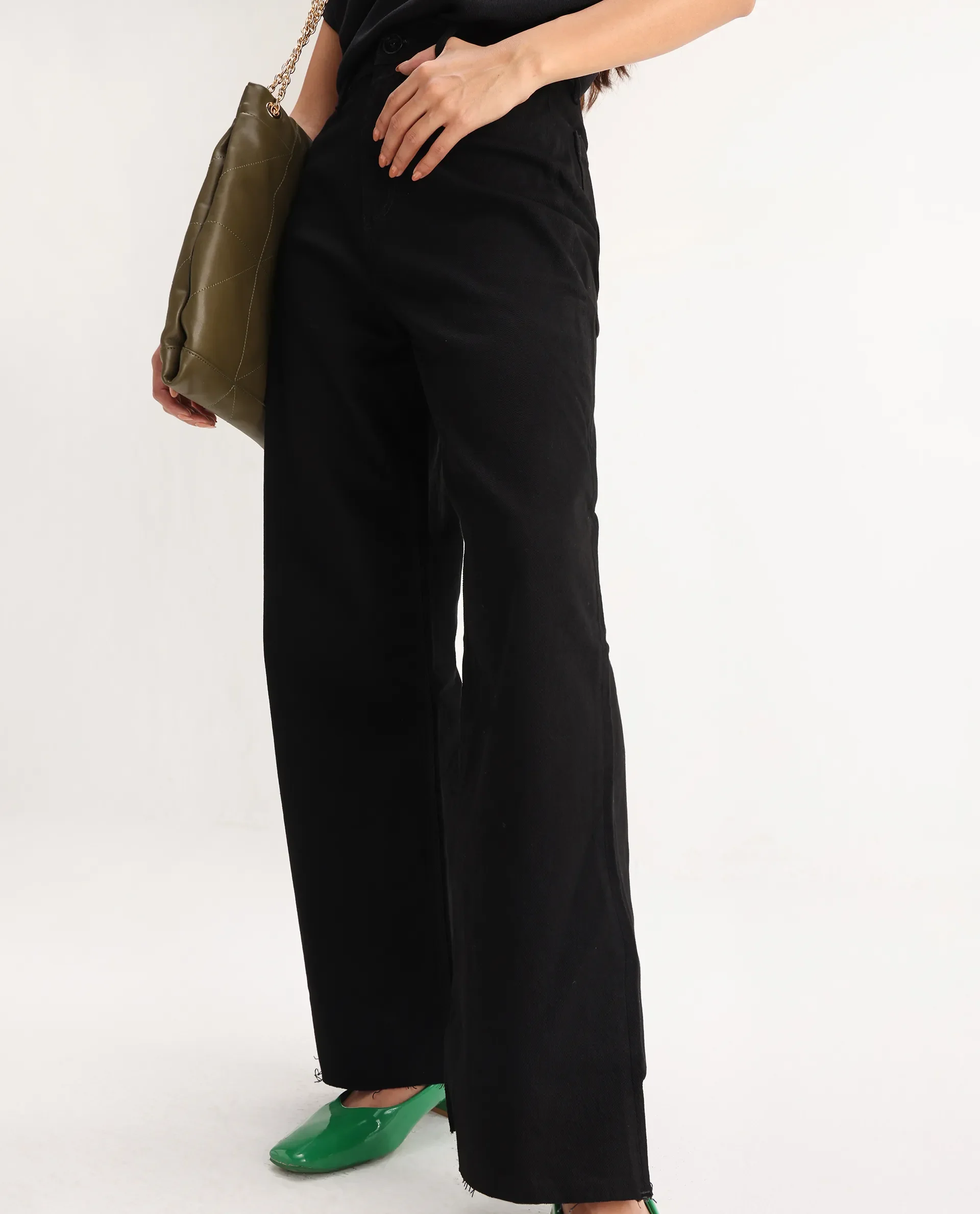 Rareism Women's Miniko Black Cotton Blend Plain Ankle Length Effortless Wide Jeans - Image 3