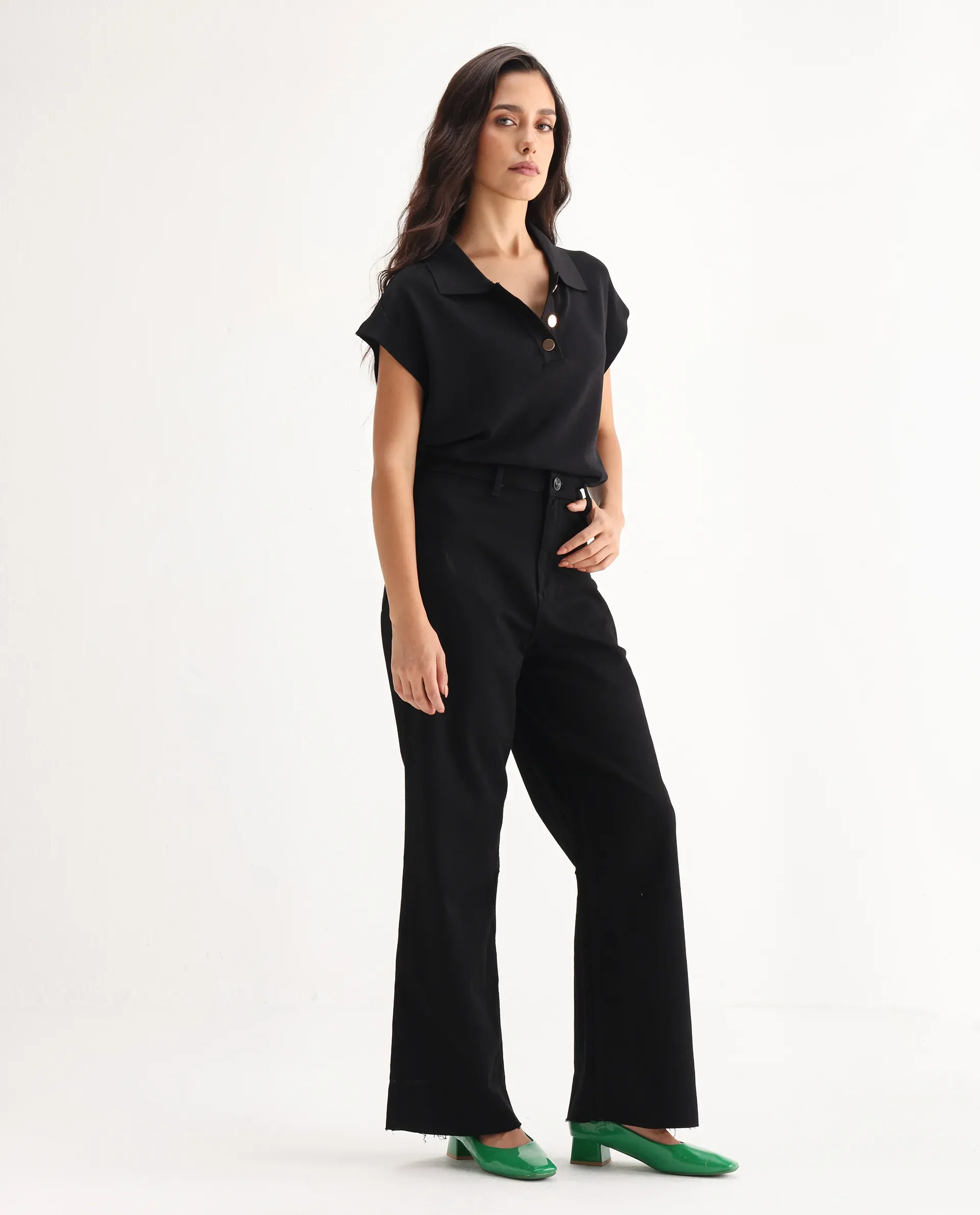Rareism Women's Miniko Black Cotton Blend Plain Ankle Length Effortless Wide Jeans - Image 7