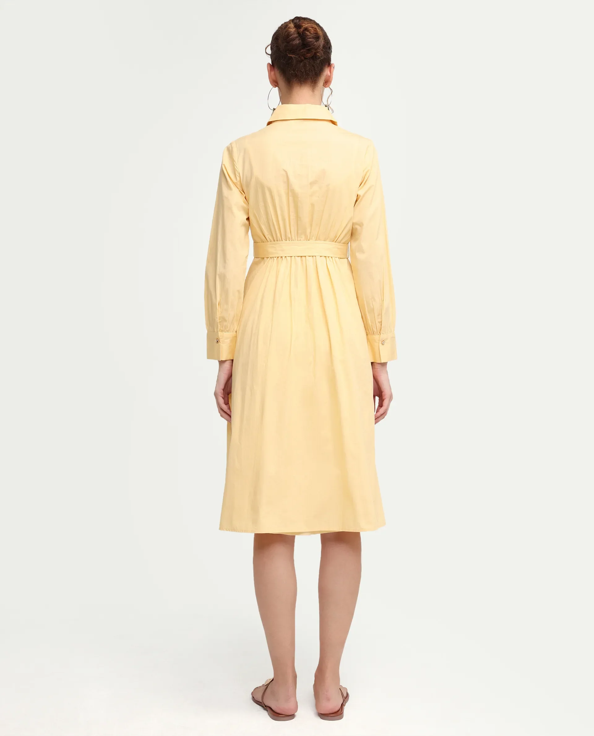 Rareism Women's Misar Light Yellow Cotton Blend Full Sleeve Spread Collar A-Line Dress - Image 8