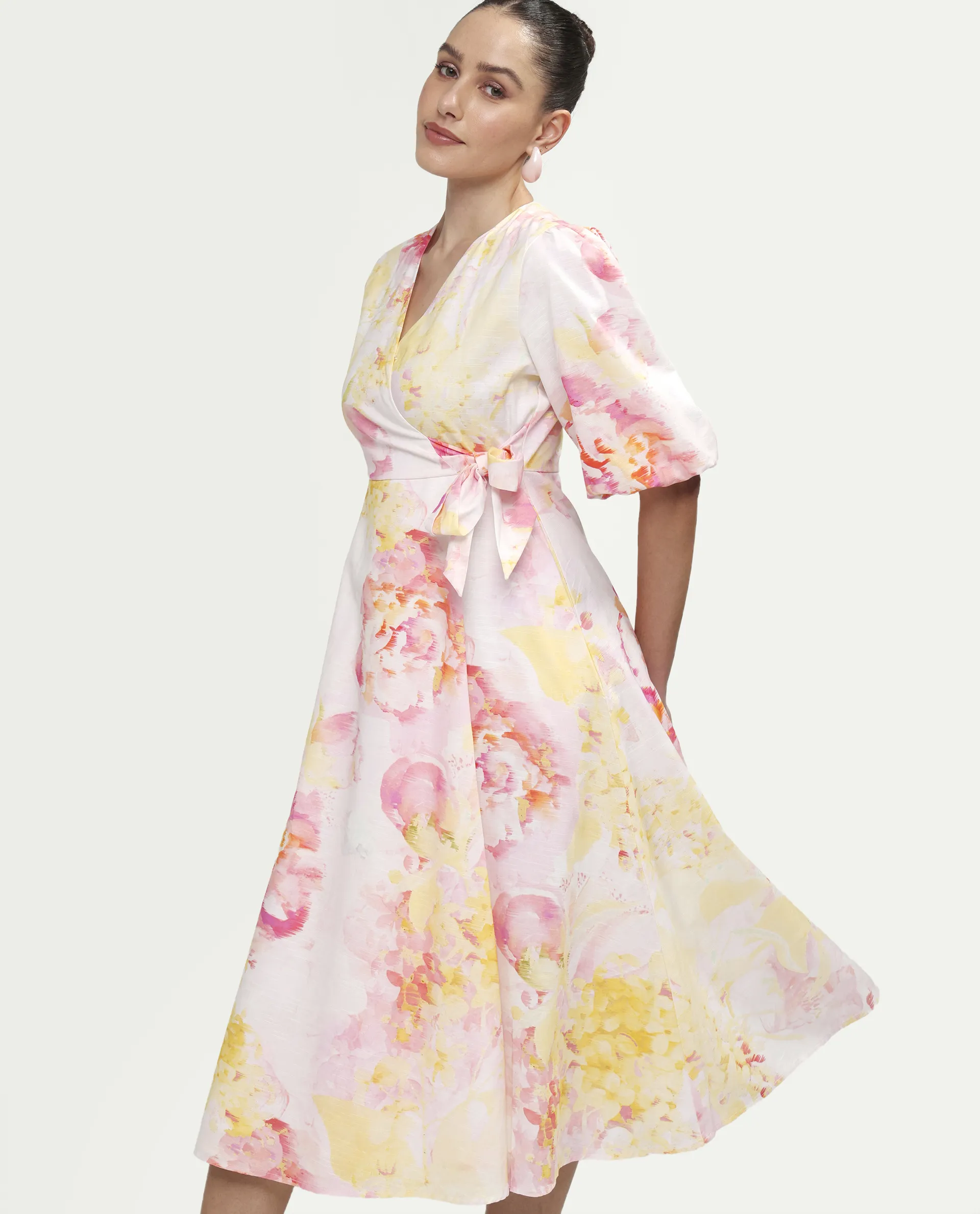 Rareism Women's Mizi Multi Cotton Half Sleeve Over Lap Flared Floral Print Dress - Image 3