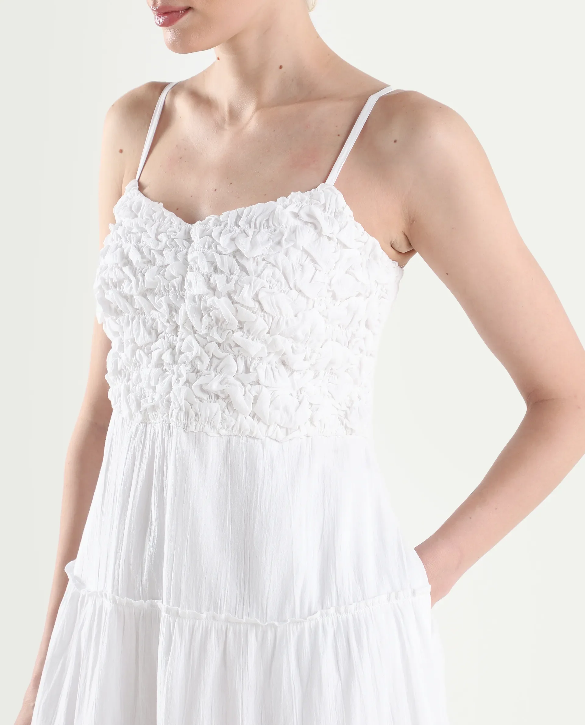 Rareism Women's Moanna Off White Cotton Blend Sleeveless Square Neck Fit And Flare Dress - Image 5