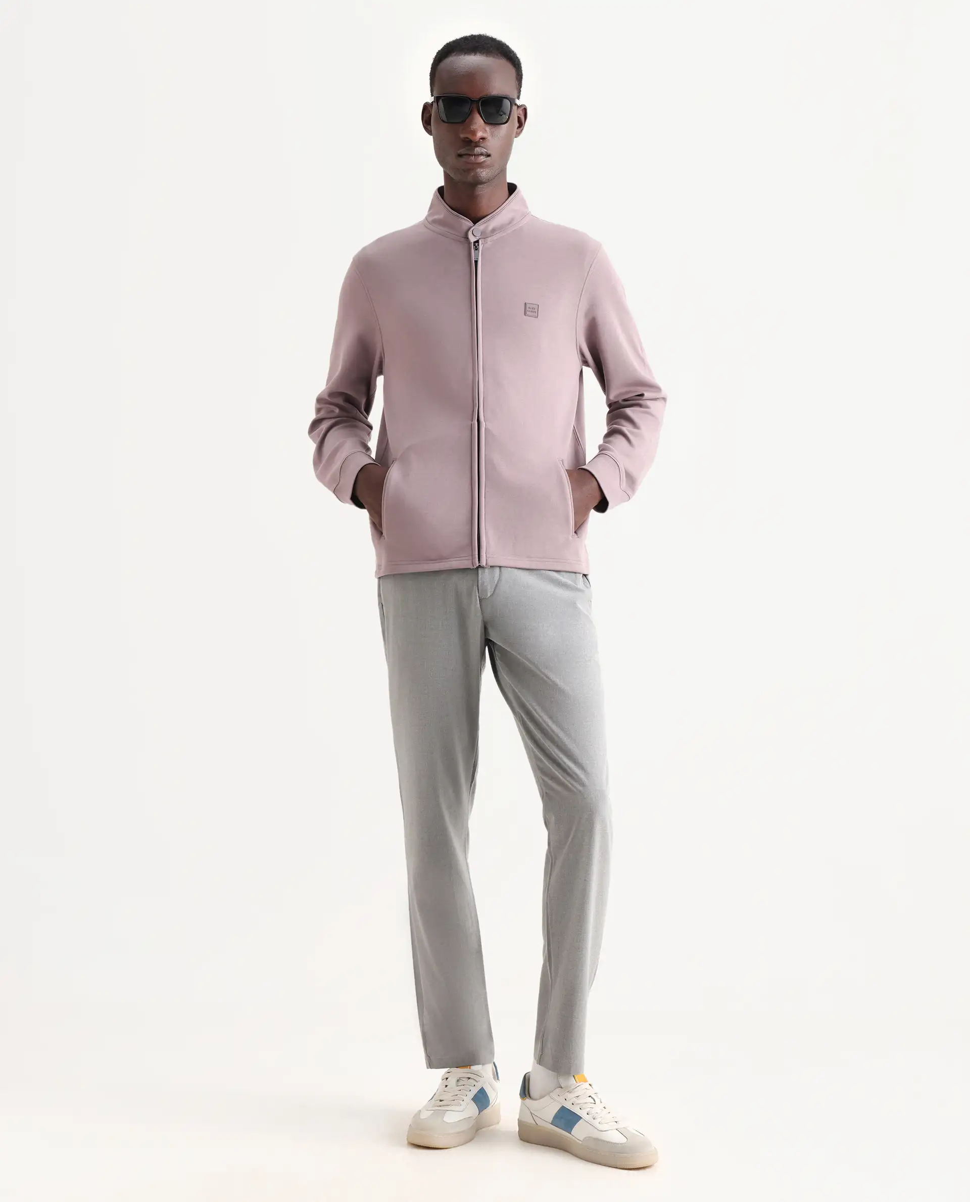Rare Rabbit Men's Morris-25 Dusky Pink Cotton Blend Plain Regular Fit Full Sleeve Mandarin Collar Jacket - Image 2