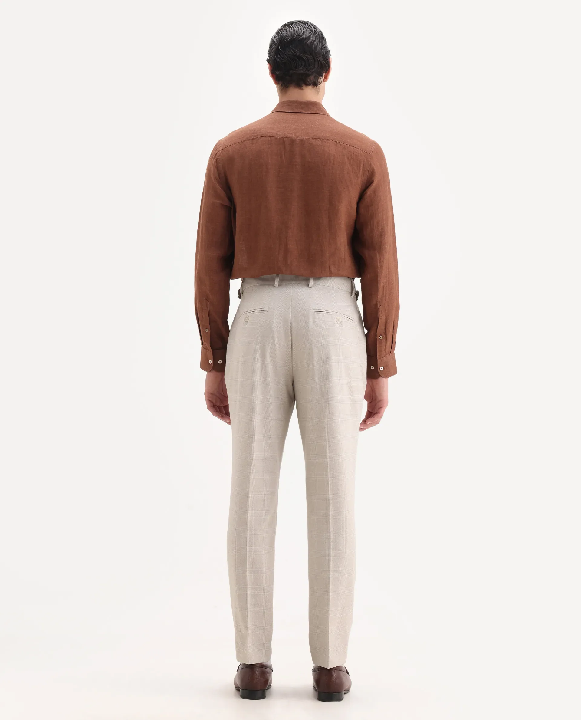 Rare Rabbit Men's Morst Beige Cotton Blend Checked Print Relaxed Fit Trouser - Image 8