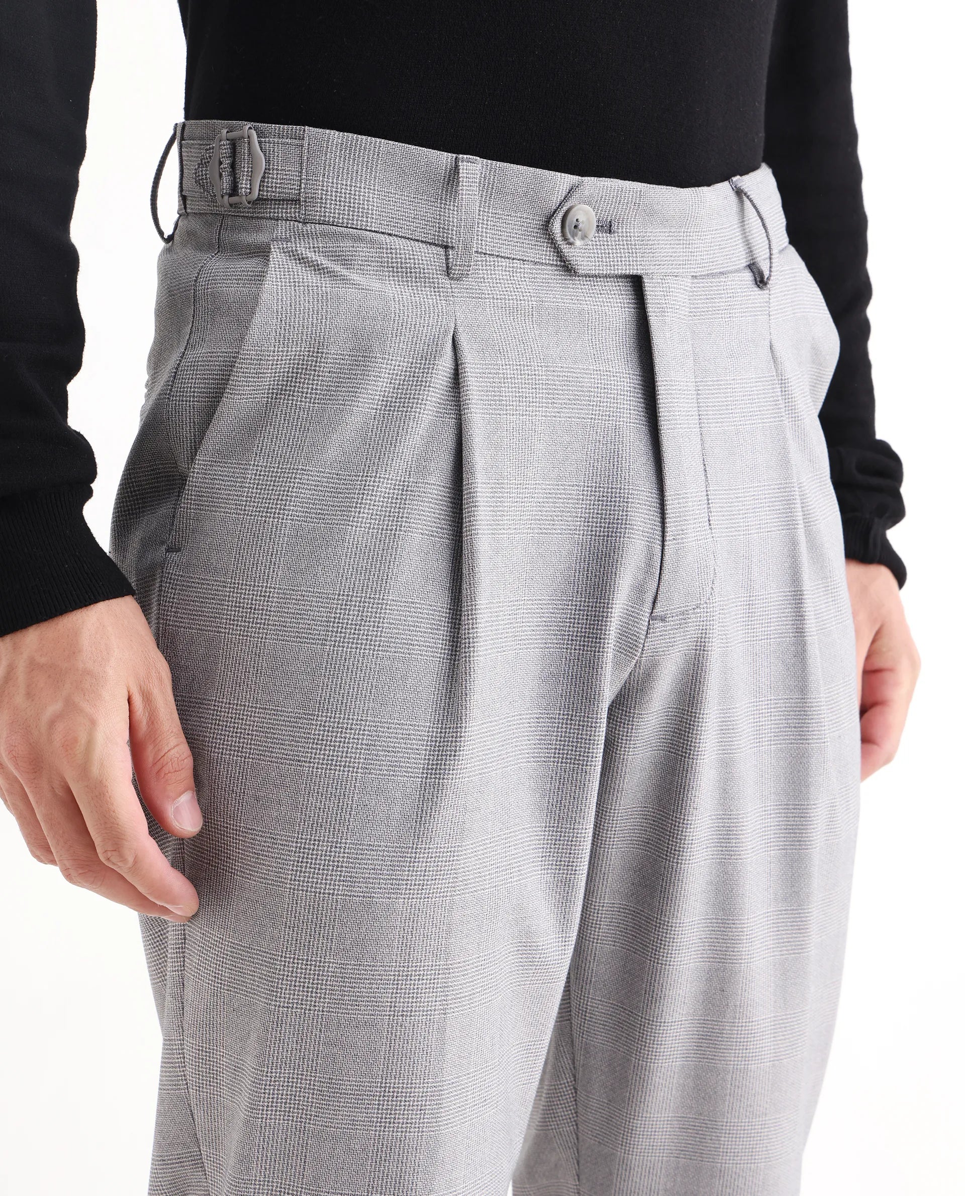 Rare Rabbit Men's Morst Grey Cotton Blend Checked Print Relaxed Fit Trouser - Image 3