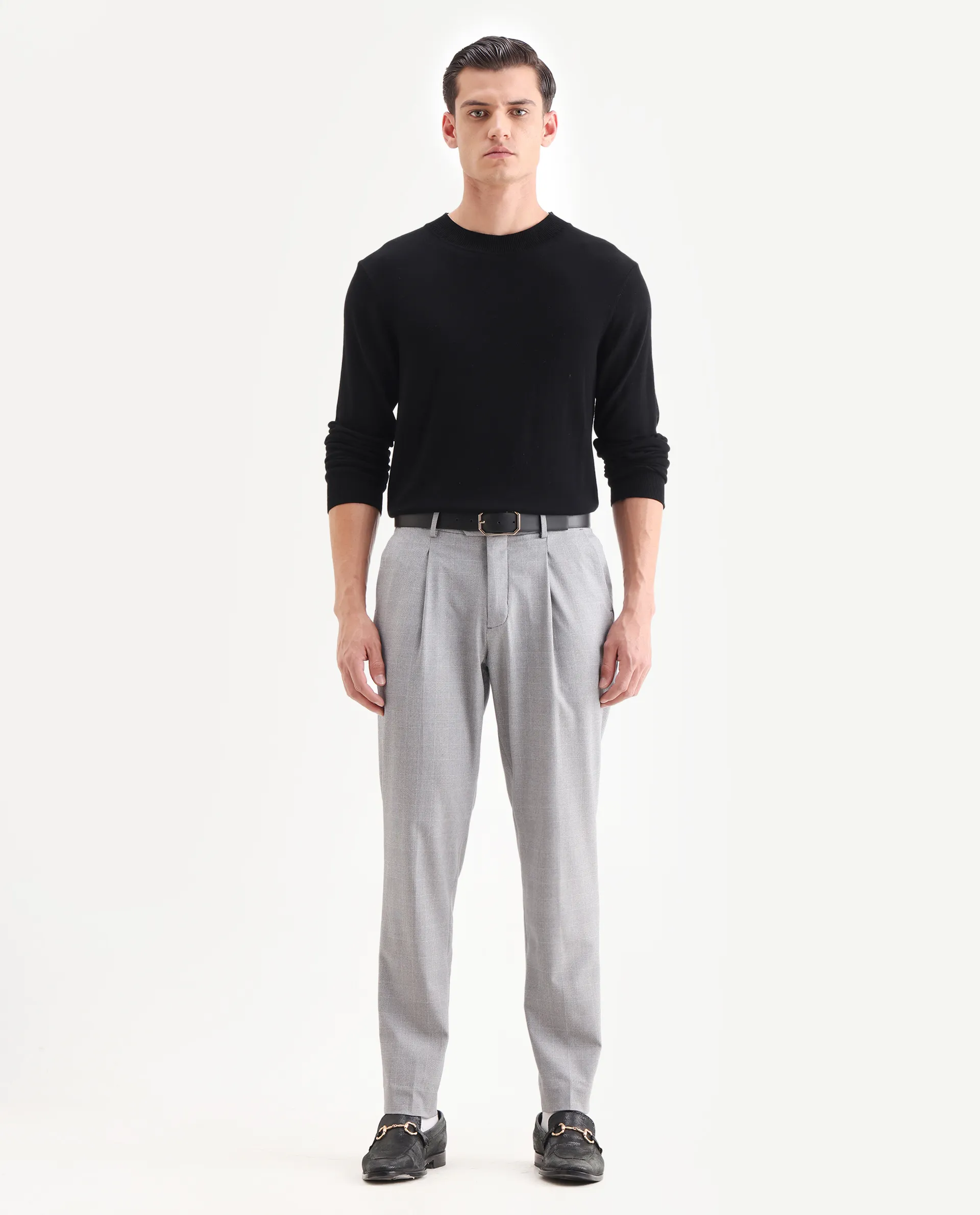 Rare Rabbit Men's Morst Grey Cotton Blend Checked Print Relaxed Fit Trouser - Image 4