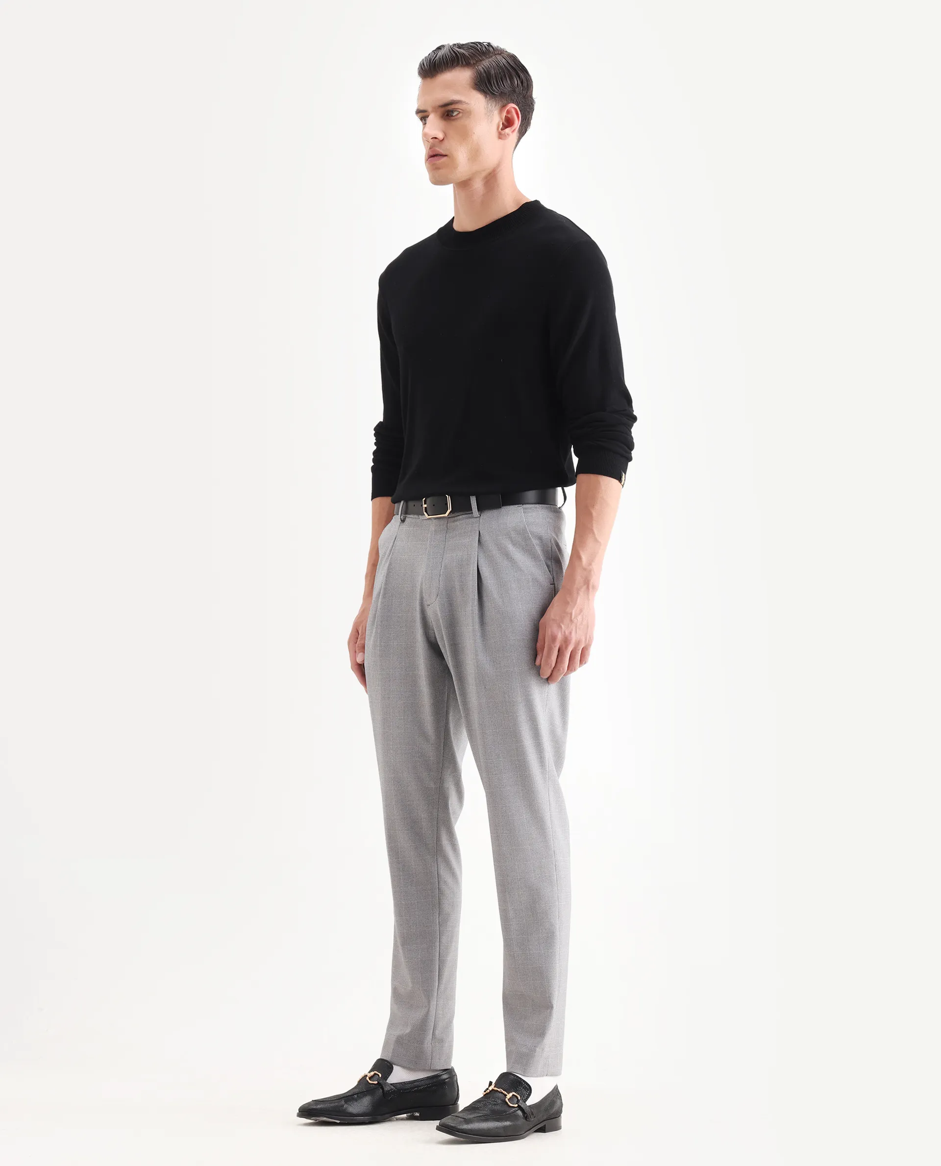 Rare Rabbit Men's Morst Grey Cotton Blend Checked Print Relaxed Fit Trouser - Image 5