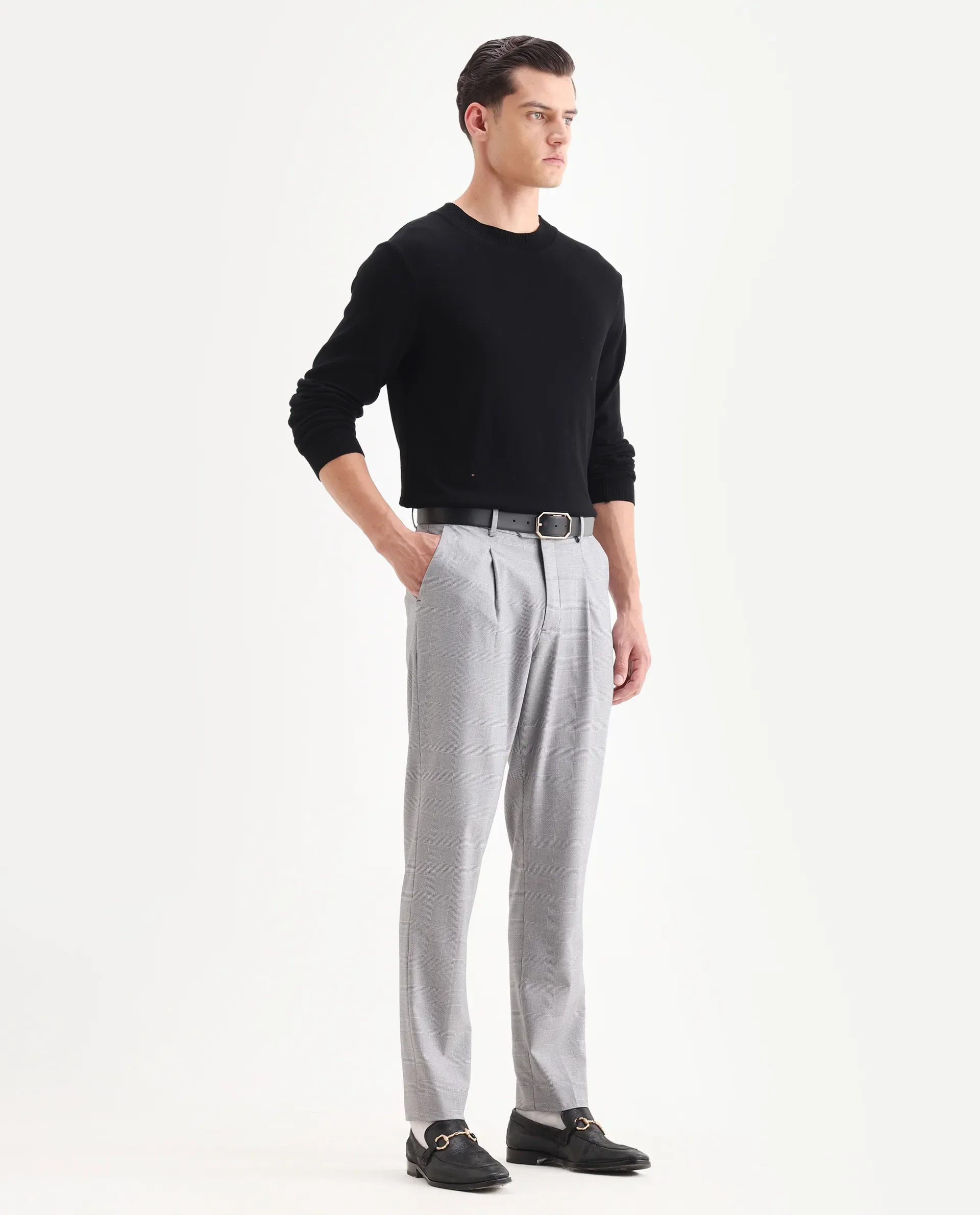 Rare Rabbit Men's Morst Grey Cotton Blend Checked Print Relaxed Fit Trouser - Image 7