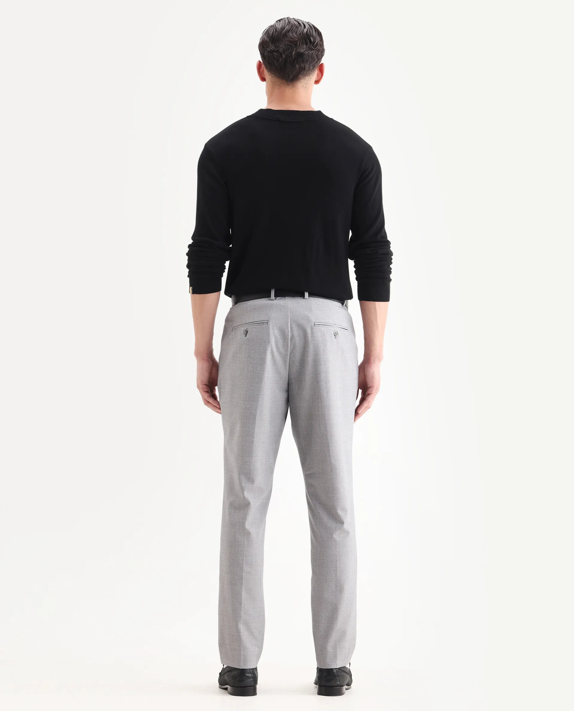 Rare Rabbit Men's Morst Grey Cotton Blend Checked Print Relaxed Fit Trouser - Image 8