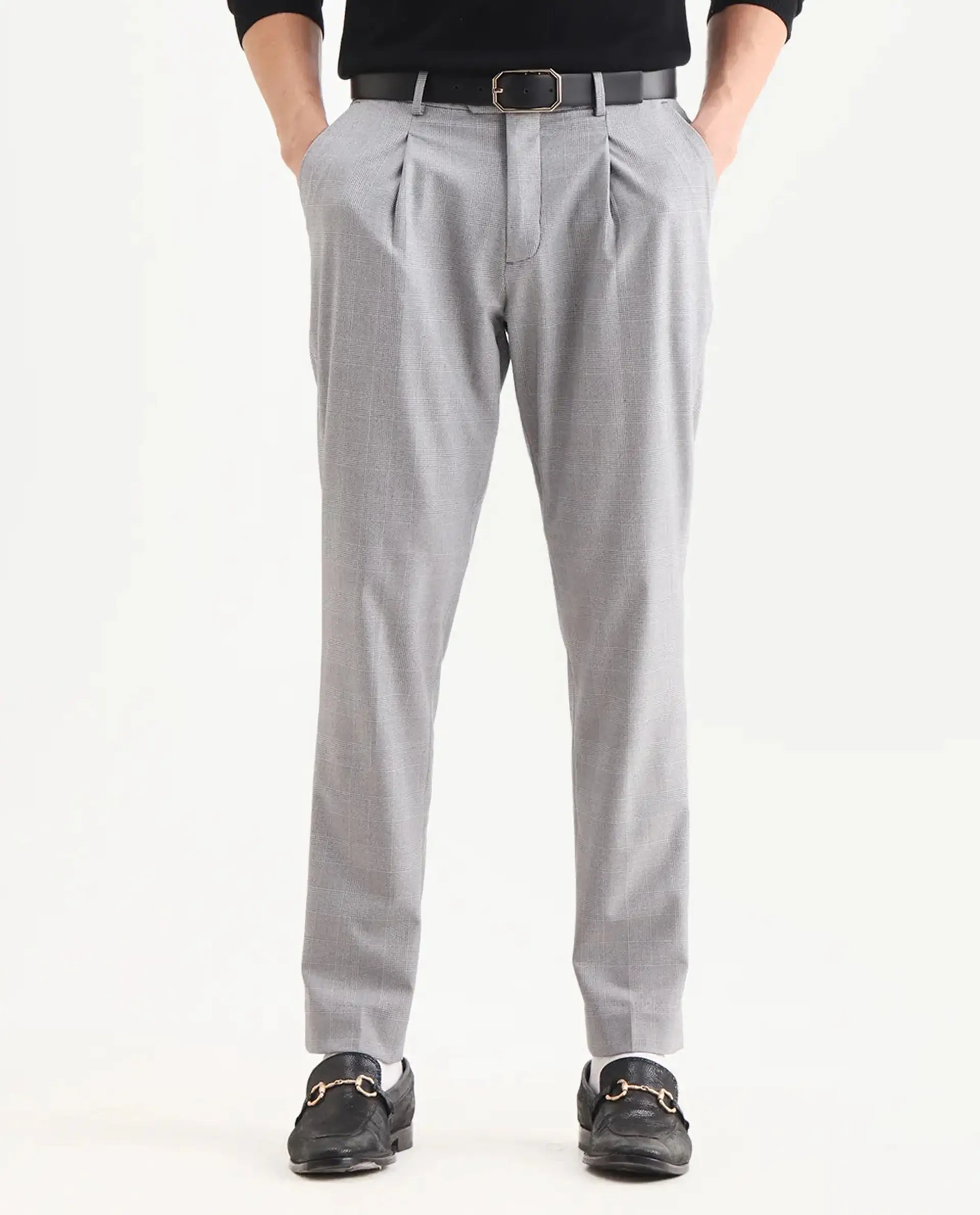 Rare Rabbit Men's Morst Grey Cotton Blend Checked Print Relaxed Fit Trouser - Image 9