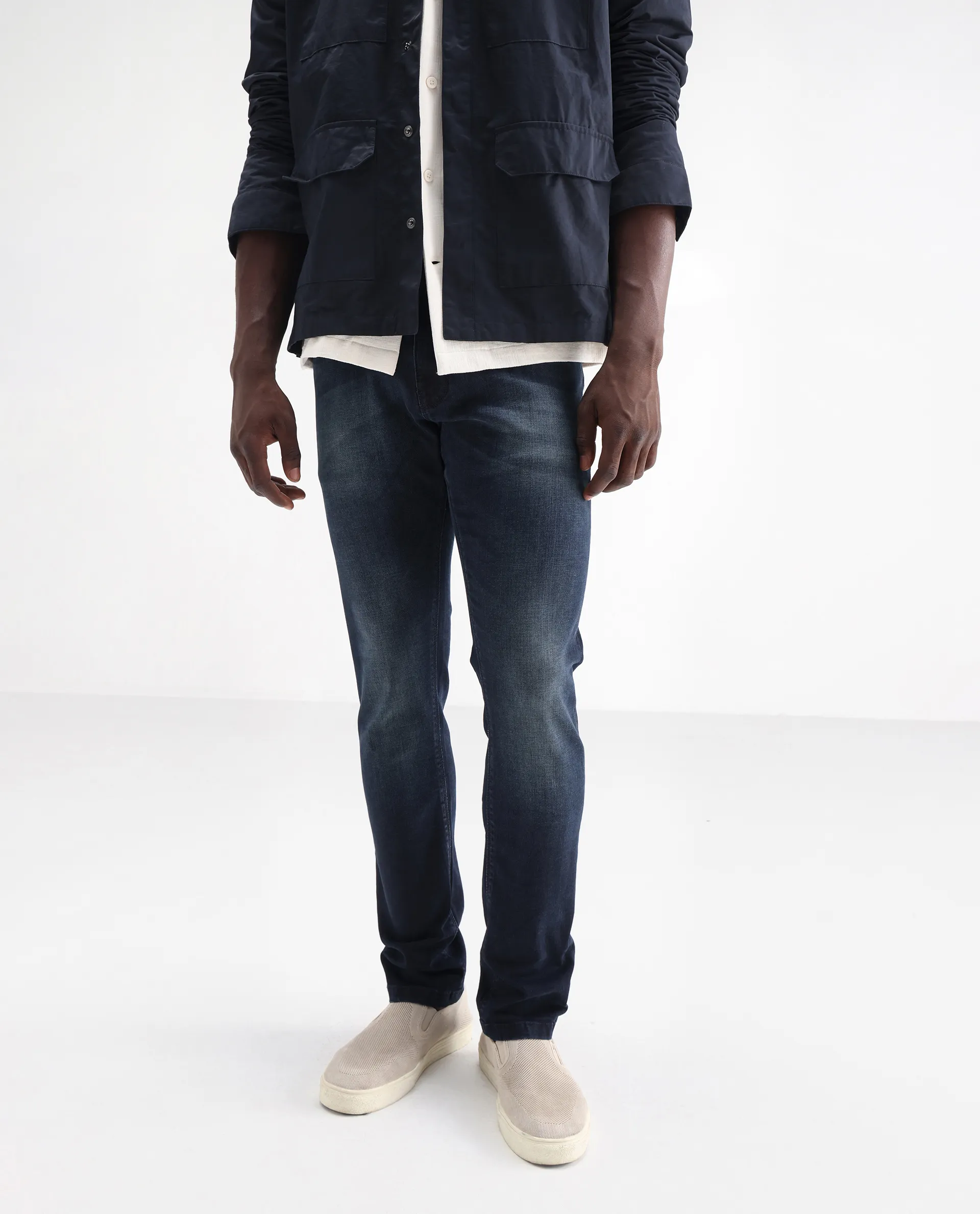 Rare Rabbit Men's Morvan Dark Blue Cotton Plain Hawk Slim Fit Jeans - Image 2
