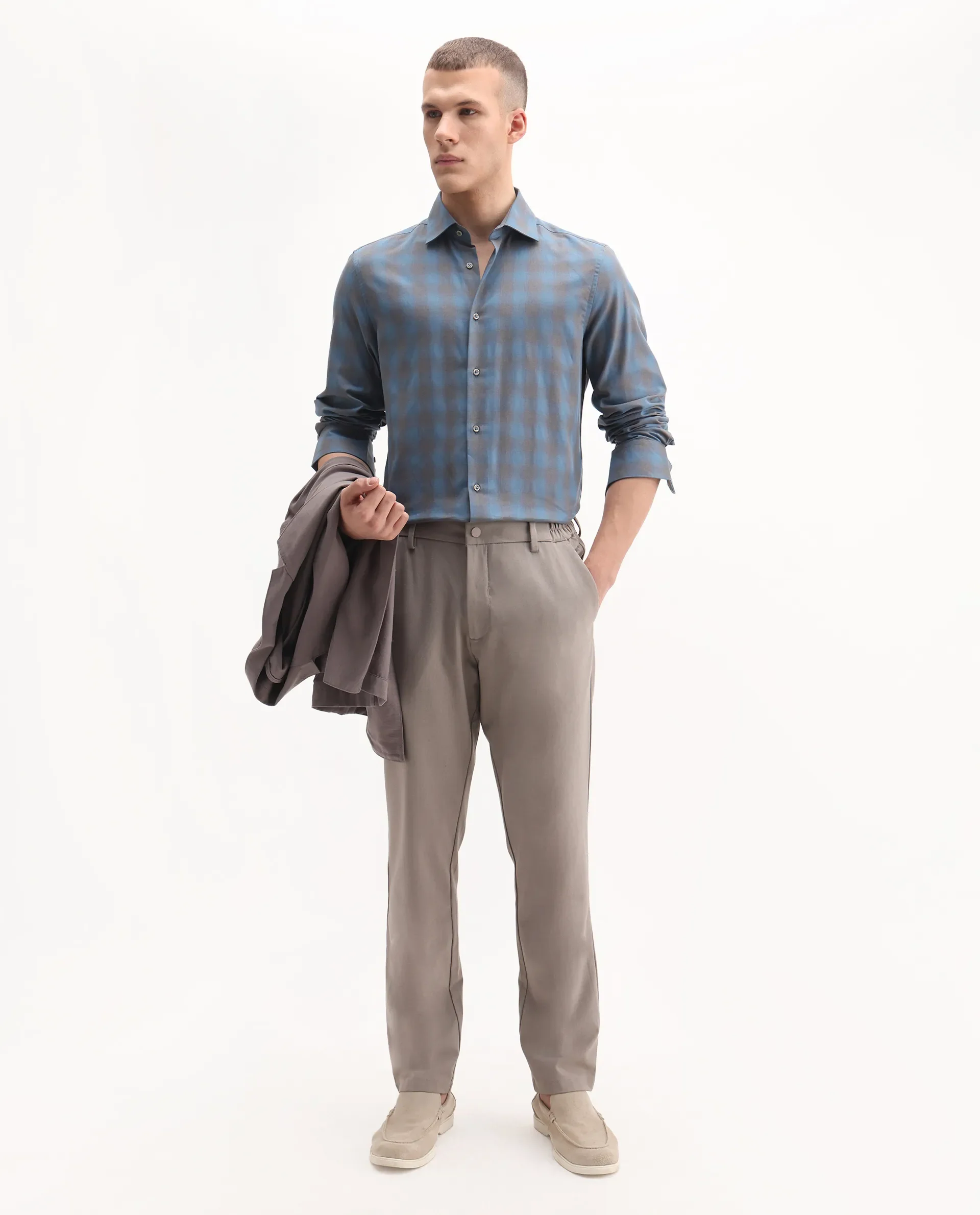 Rare Rabbit Men's Movo Dusky Blue Cotton Blend Checked Print Regular Fit Full Sleeve Collared Shirt - Image 2