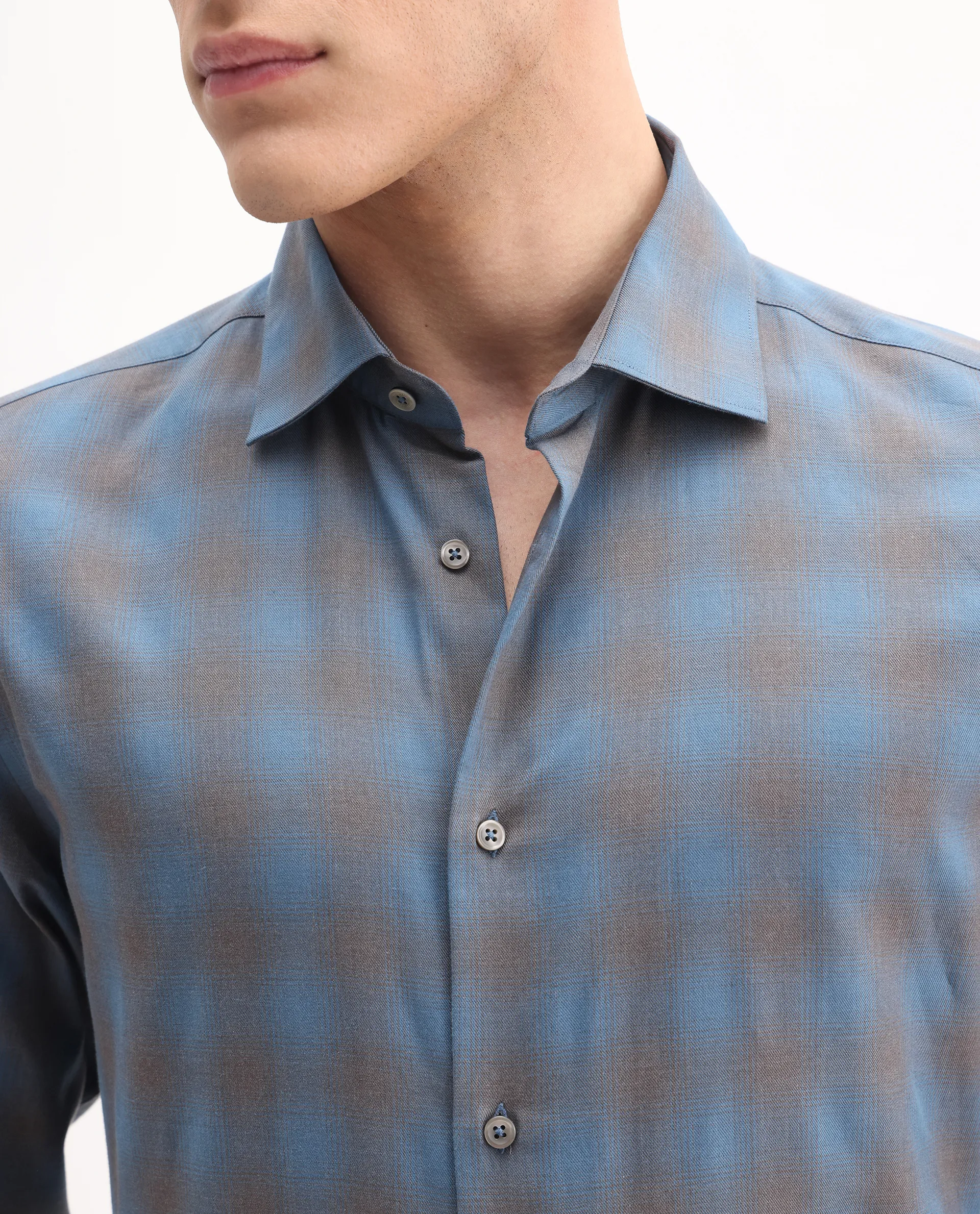 Rare Rabbit Men's Movo Dusky Blue Cotton Blend Checked Print Regular Fit Full Sleeve Collared Shirt - Image 3