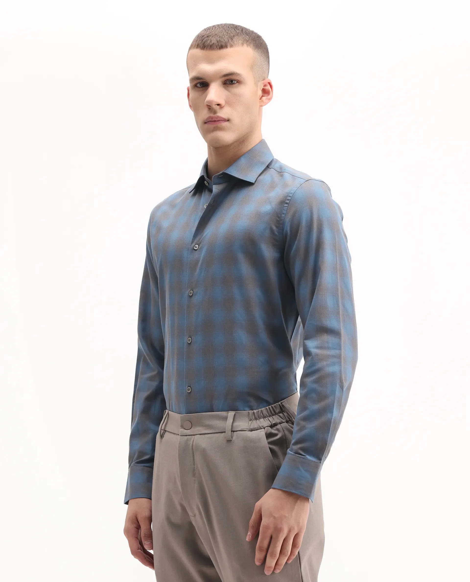 Rare Rabbit Men's Movo Dusky Blue Cotton Blend Checked Print Regular Fit Full Sleeve Collared Shirt - Image 5