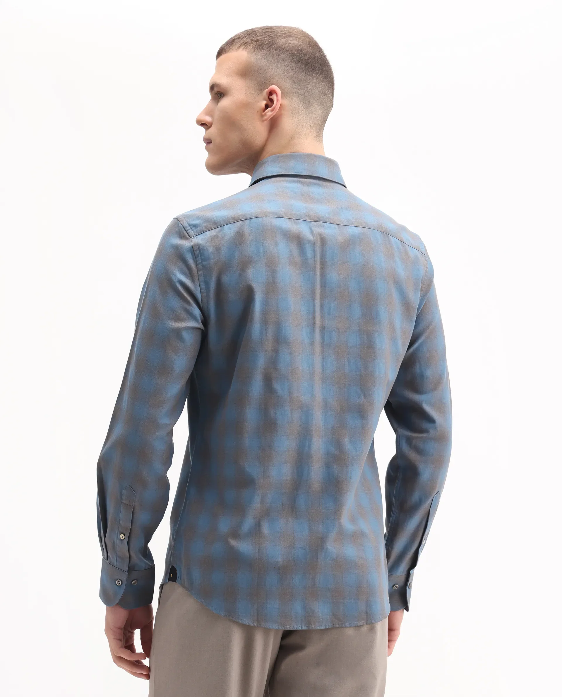 Rare Rabbit Men's Movo Dusky Blue Cotton Blend Checked Print Regular Fit Full Sleeve Collared Shirt - Image 7