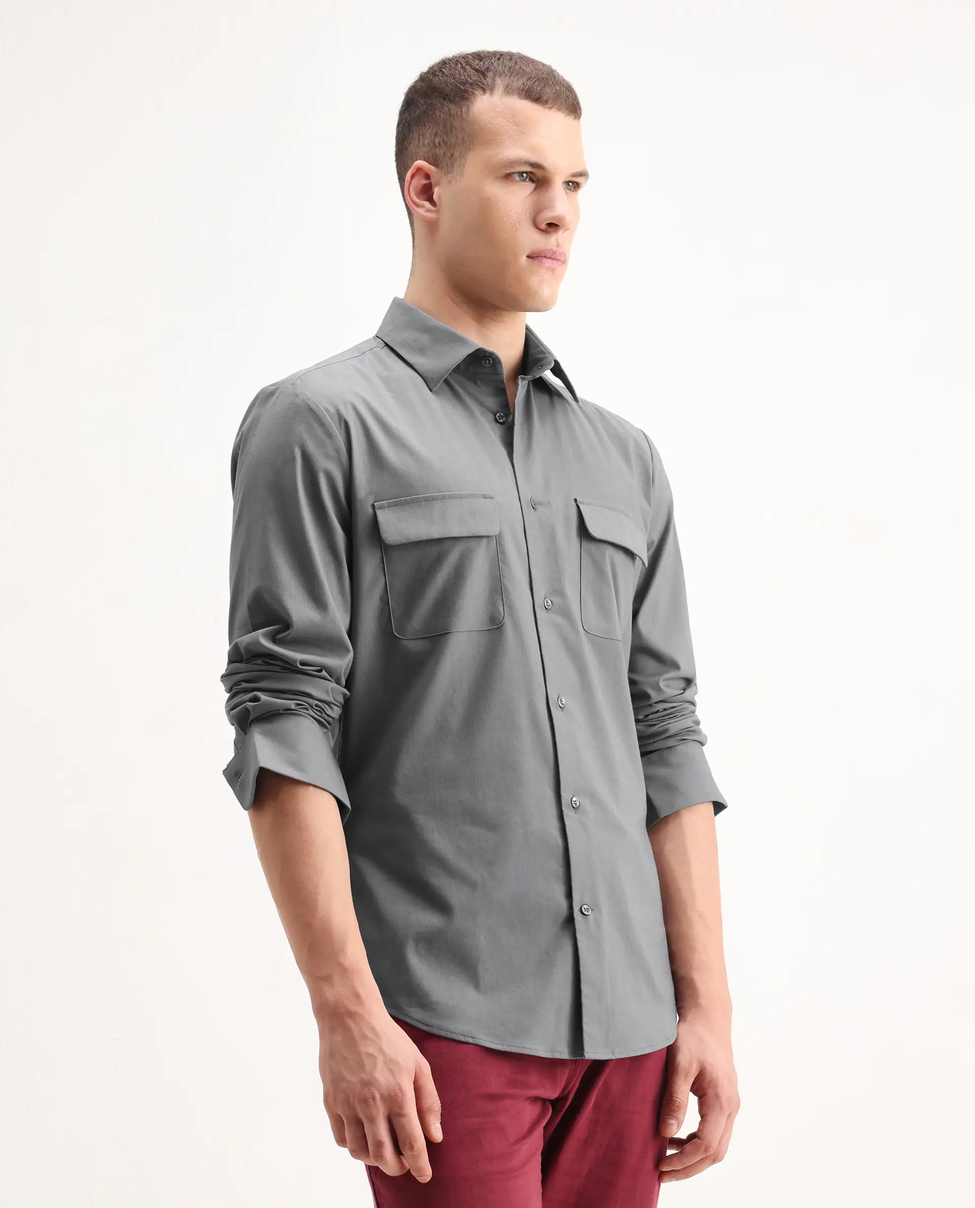 Rare Rabbit Men's Murp Dark Grey Polyester Plain Regular Fit Full Sleeve Collared Shirt - Image 6