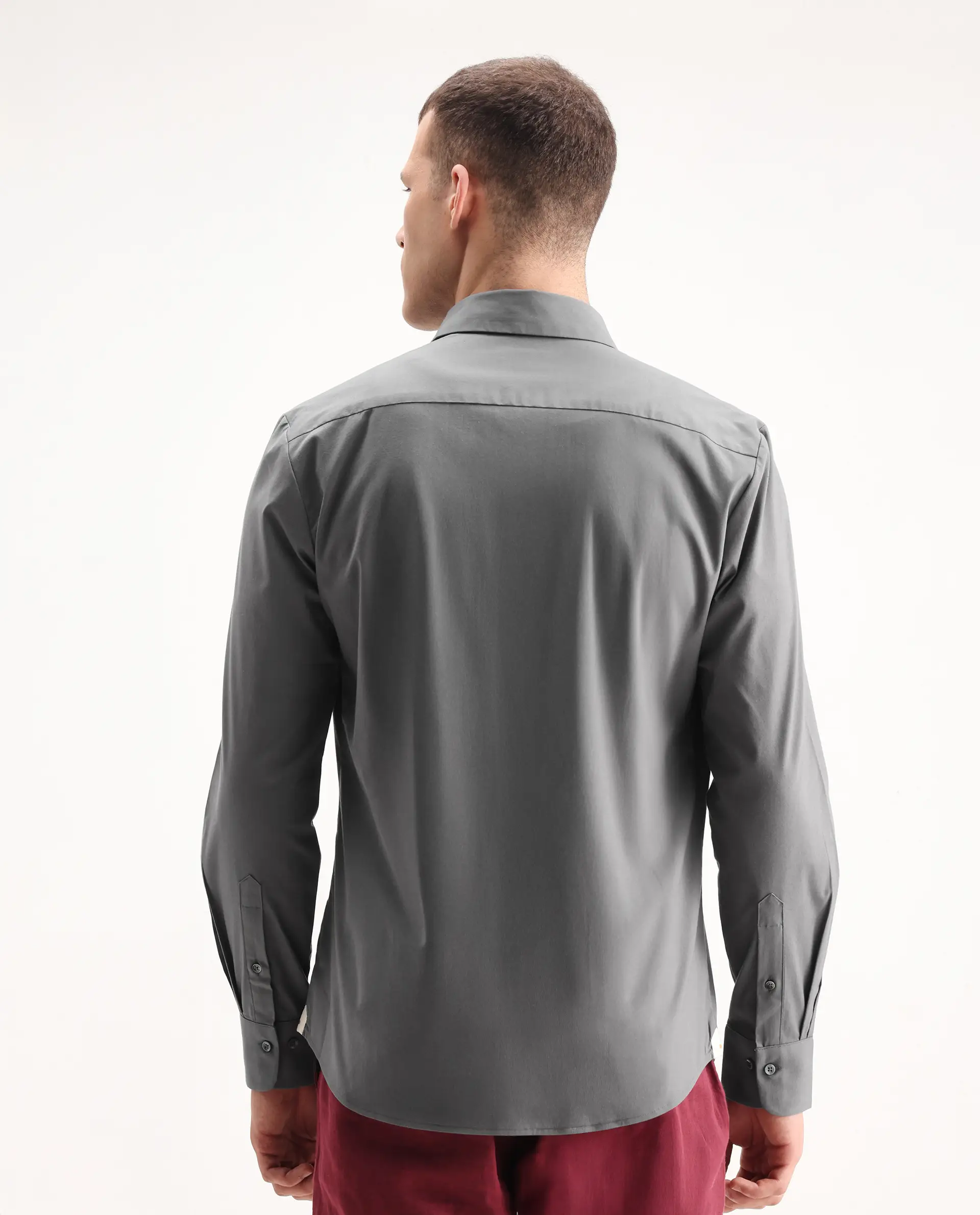 Rare Rabbit Men's Murp Dark Grey Polyester Plain Regular Fit Full Sleeve Collared Shirt - Image 7