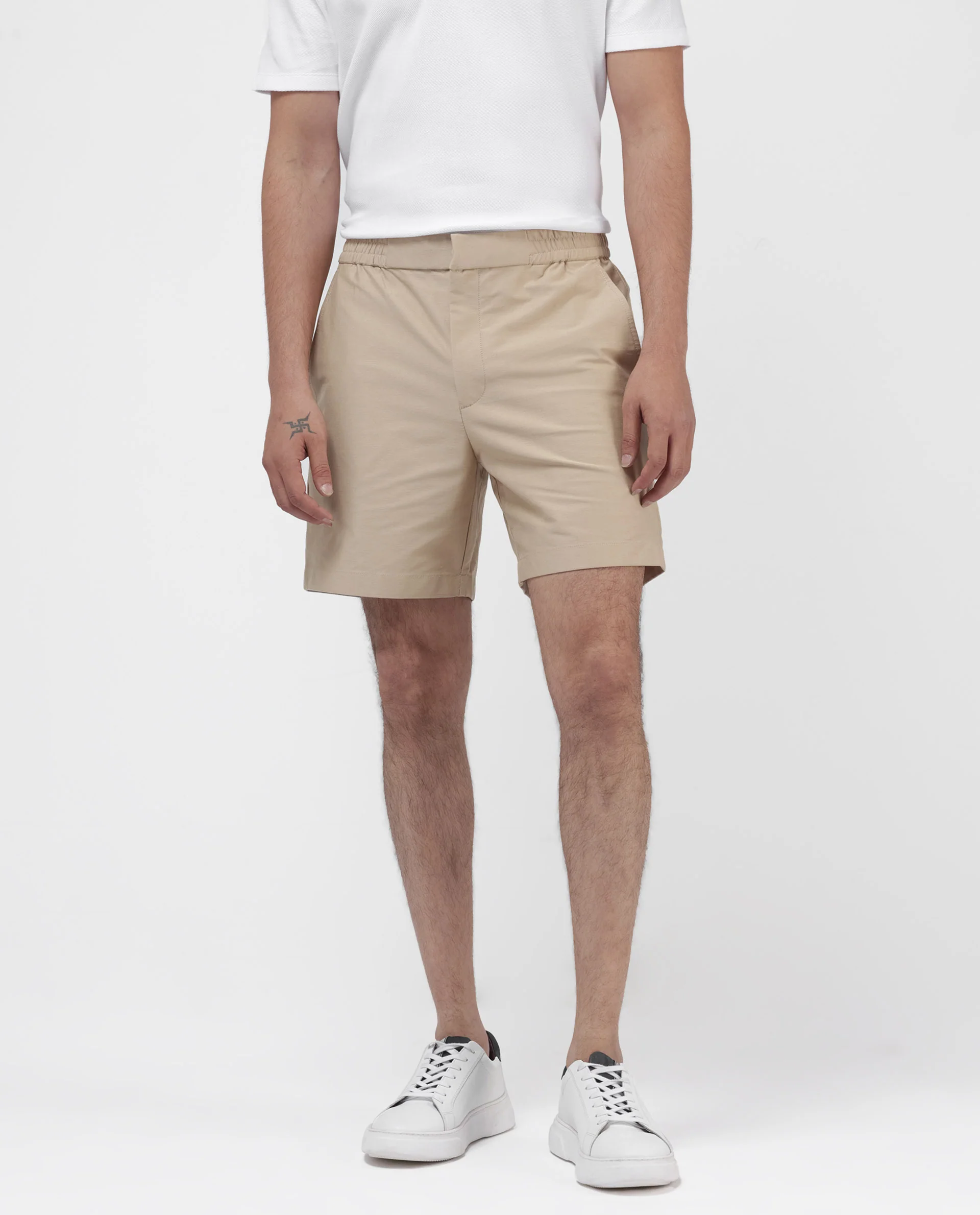 Rare Rabbit Men's Myka Khaki Cotton Plain Relaxed Fit Shorts