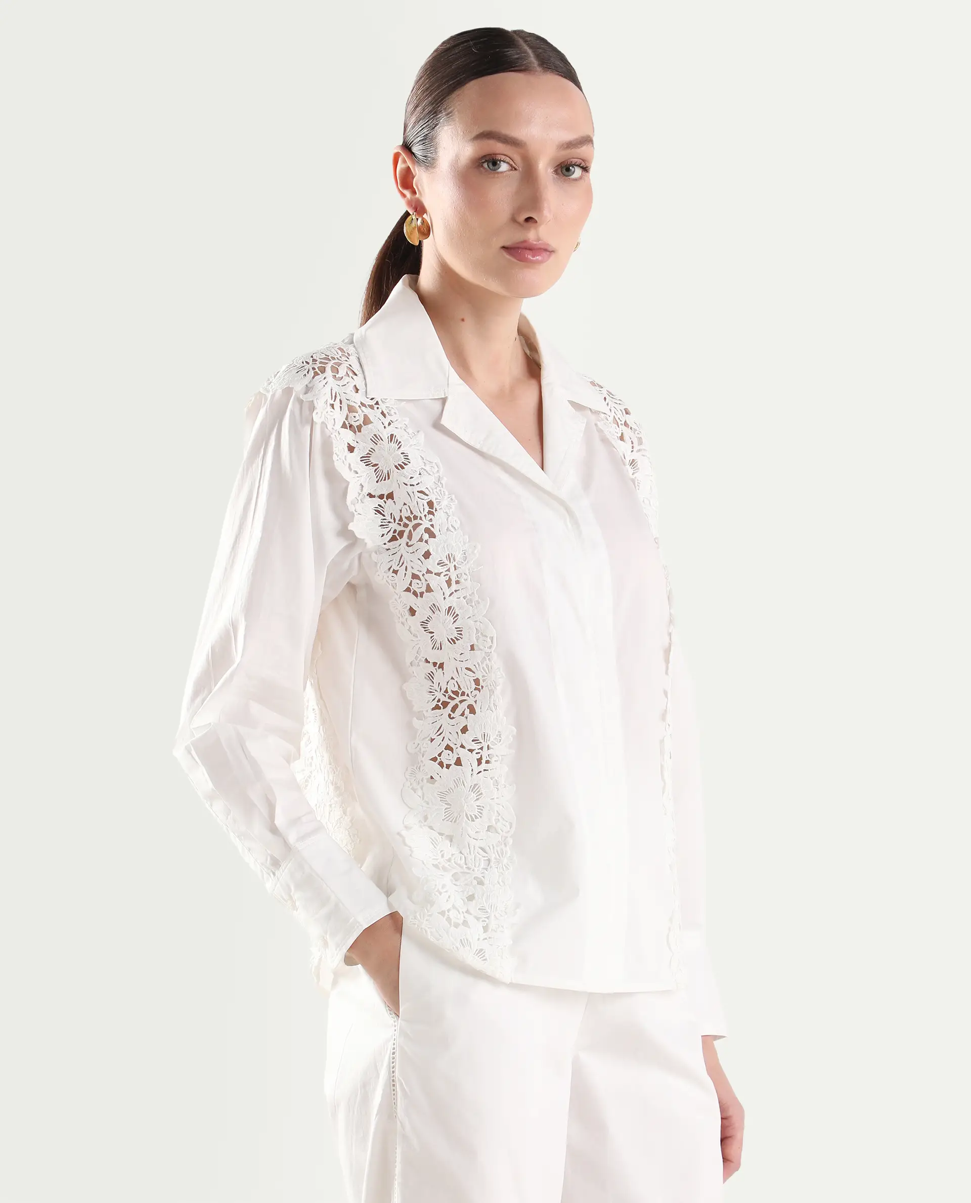 Rareism Women's Mysa-T Off White Cotton Blend Full Sleeve Lapel Neck Relaxed Plain Shirt - Image 6