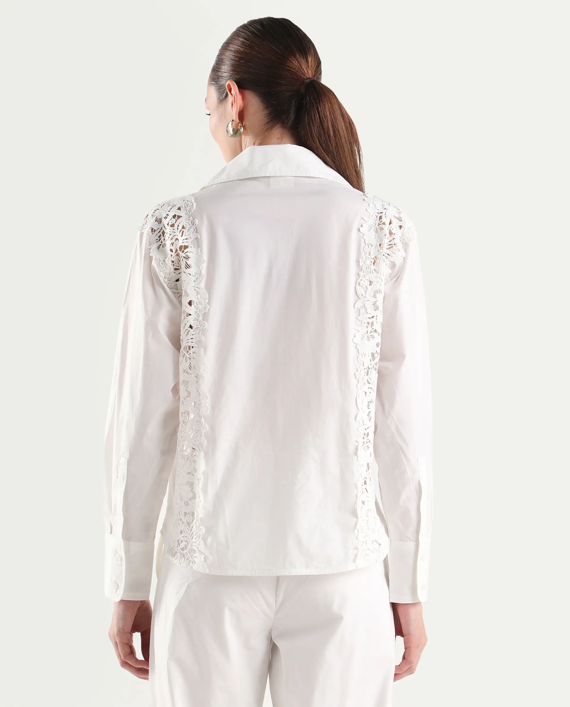 Rareism Women's Mysa-T Off White Cotton Blend Full Sleeve Lapel Neck Relaxed Plain Shirt - Image 7
