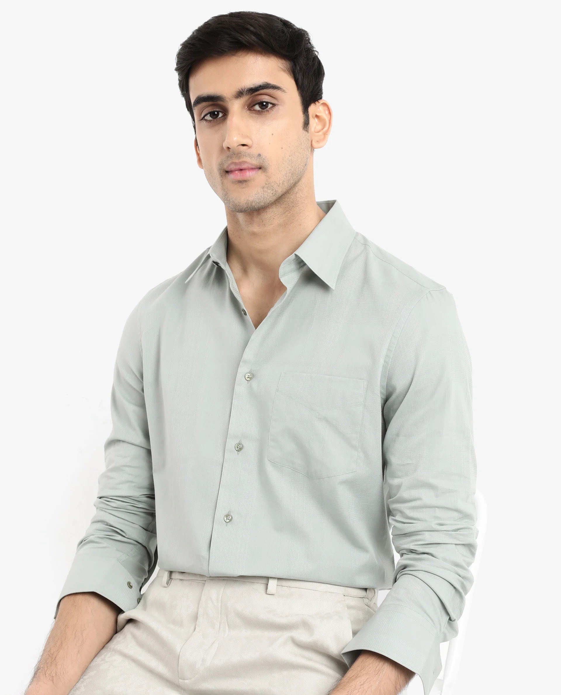 Rare Rabbit Men's Myte Green Cotton Checked Print Regular Fit Full Sleeve Collared Shirt