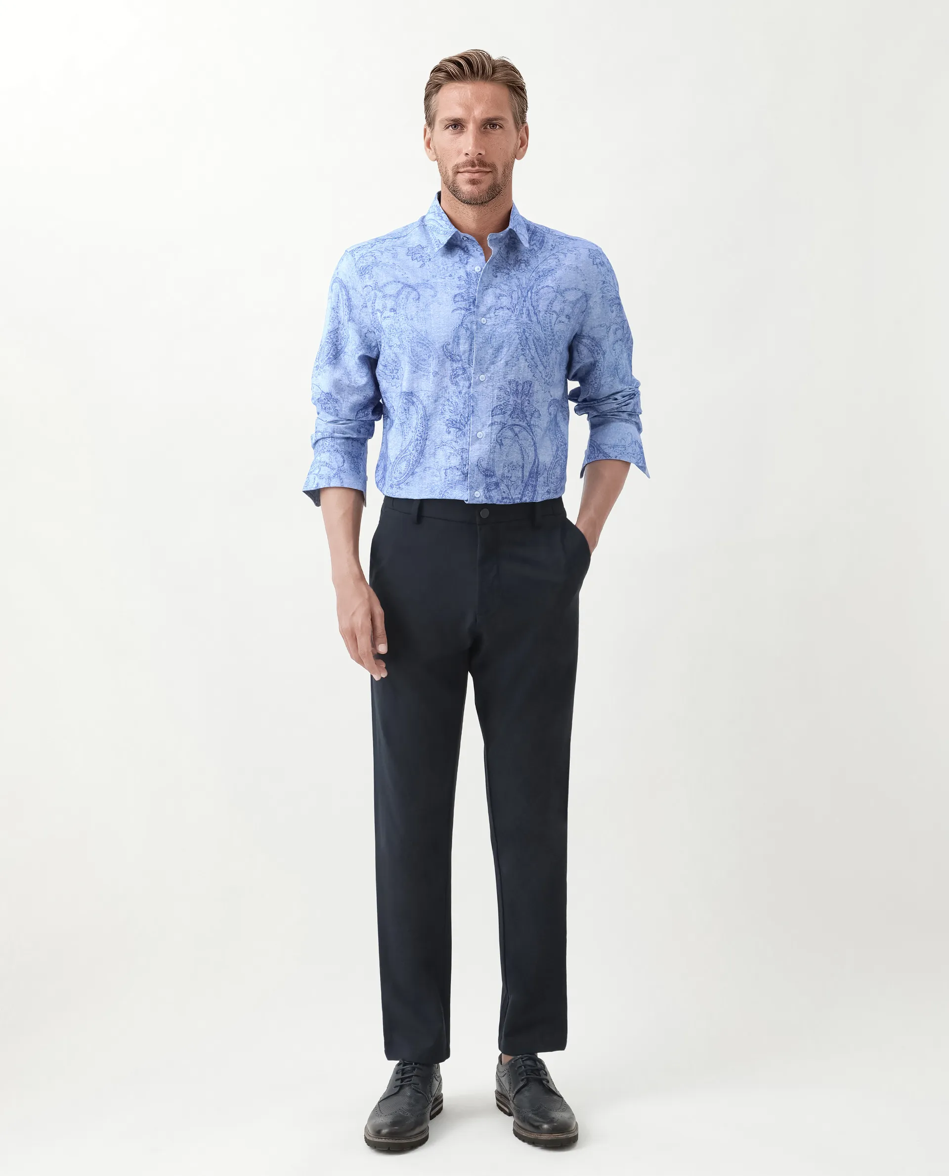 Rare Rabbit Men's Naci Light Blue Tencel Paisley Print Regular Fit Full Sleeve Collared Shirt - Image 2