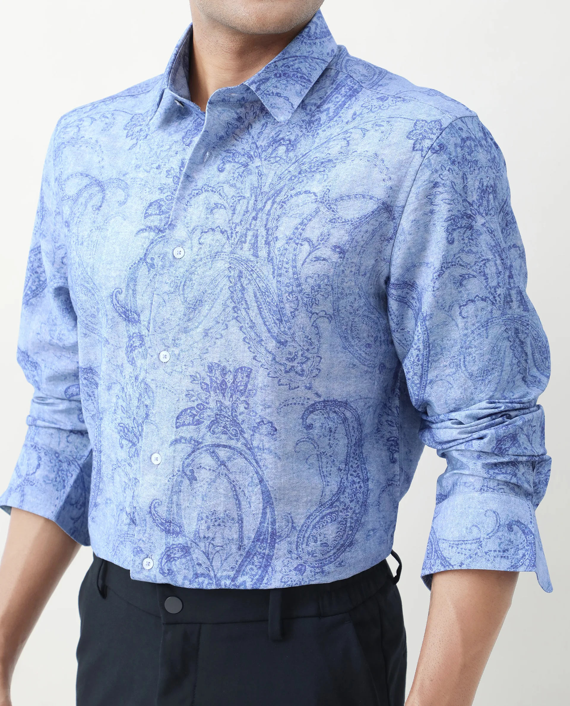 Rare Rabbit Men's Naci Light Blue Tencel Paisley Print Regular Fit Full Sleeve Collared Shirt - Image 5