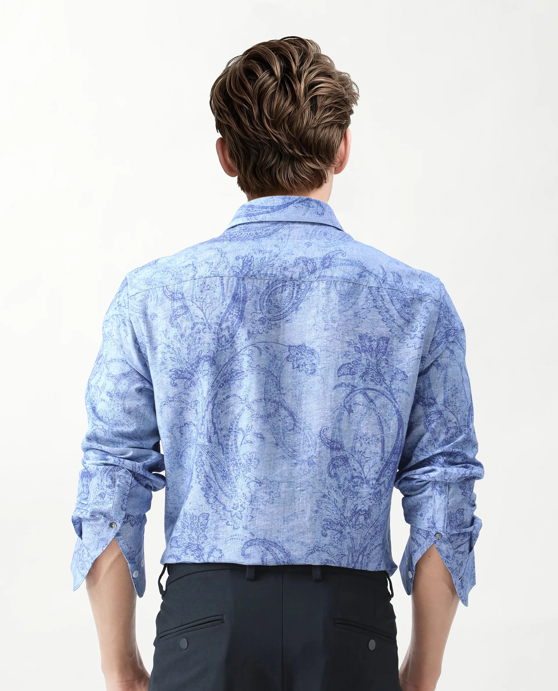 Rare Rabbit Men's Naci Light Blue Tencel Paisley Print Regular Fit Full Sleeve Collared Shirt - Image 6