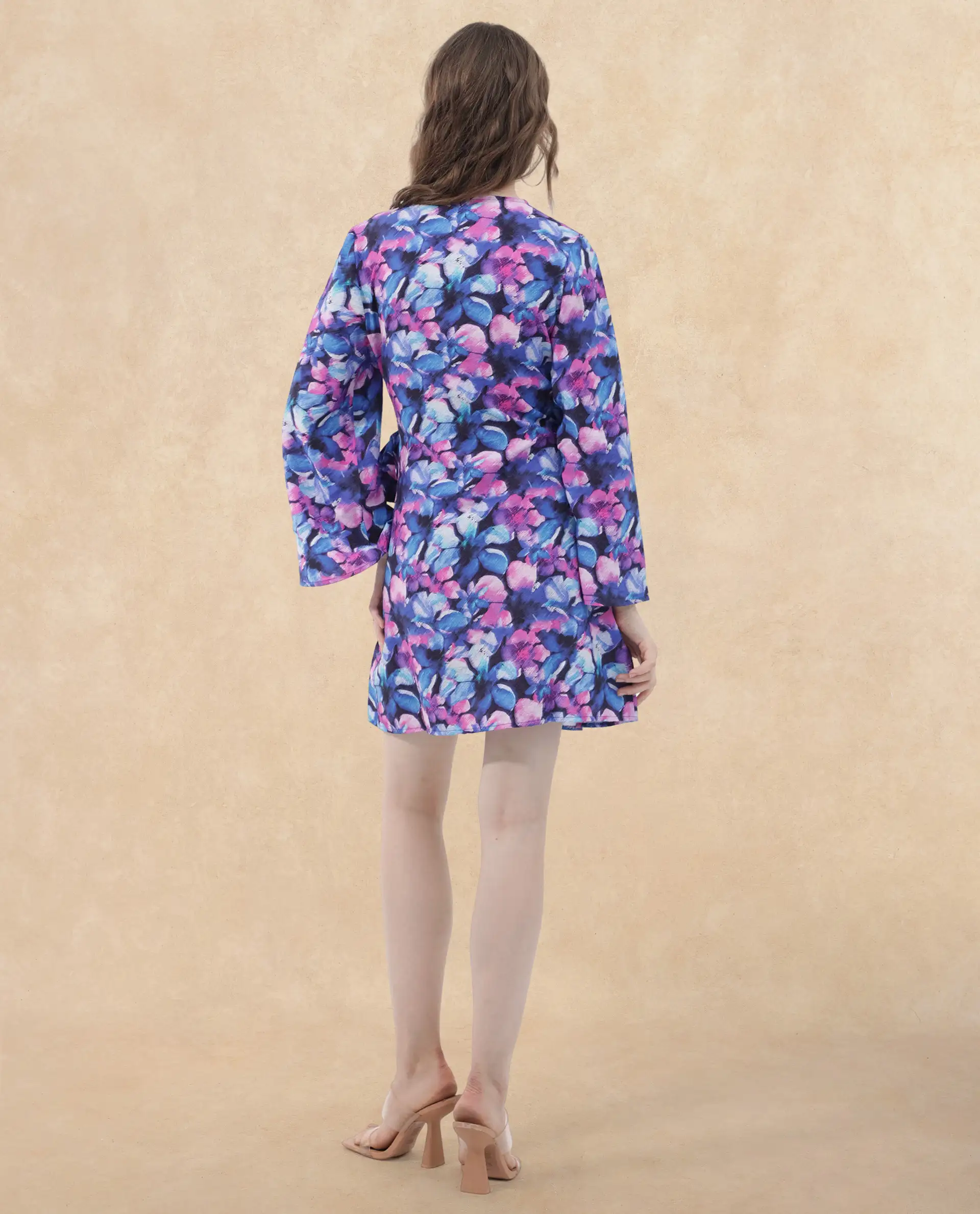 Rareism Women's Naho Multi Rayon Overlap Neck Floral Print Mini Wrap Dress - Image 8