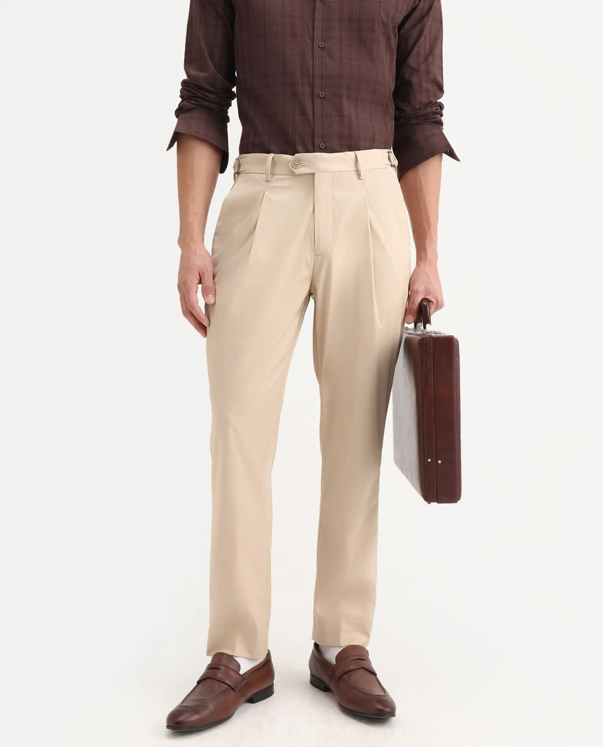 Rare Rabbit Men's Naji Beige Cotton Blend Plain Relaxed Fit Trouser - Image 2
