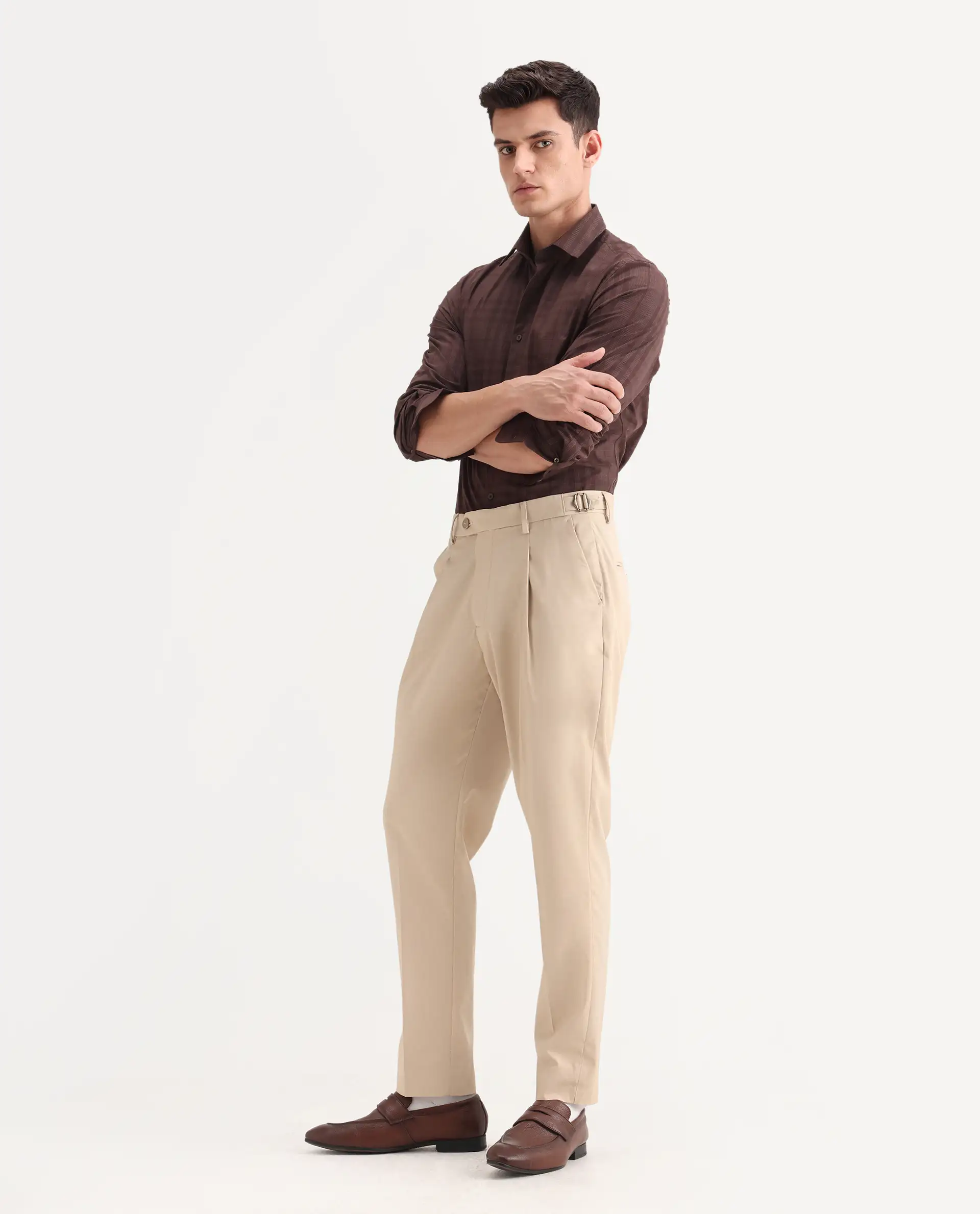 Rare Rabbit Men's Naji Beige Cotton Blend Plain Relaxed Fit Trouser - Image 7
