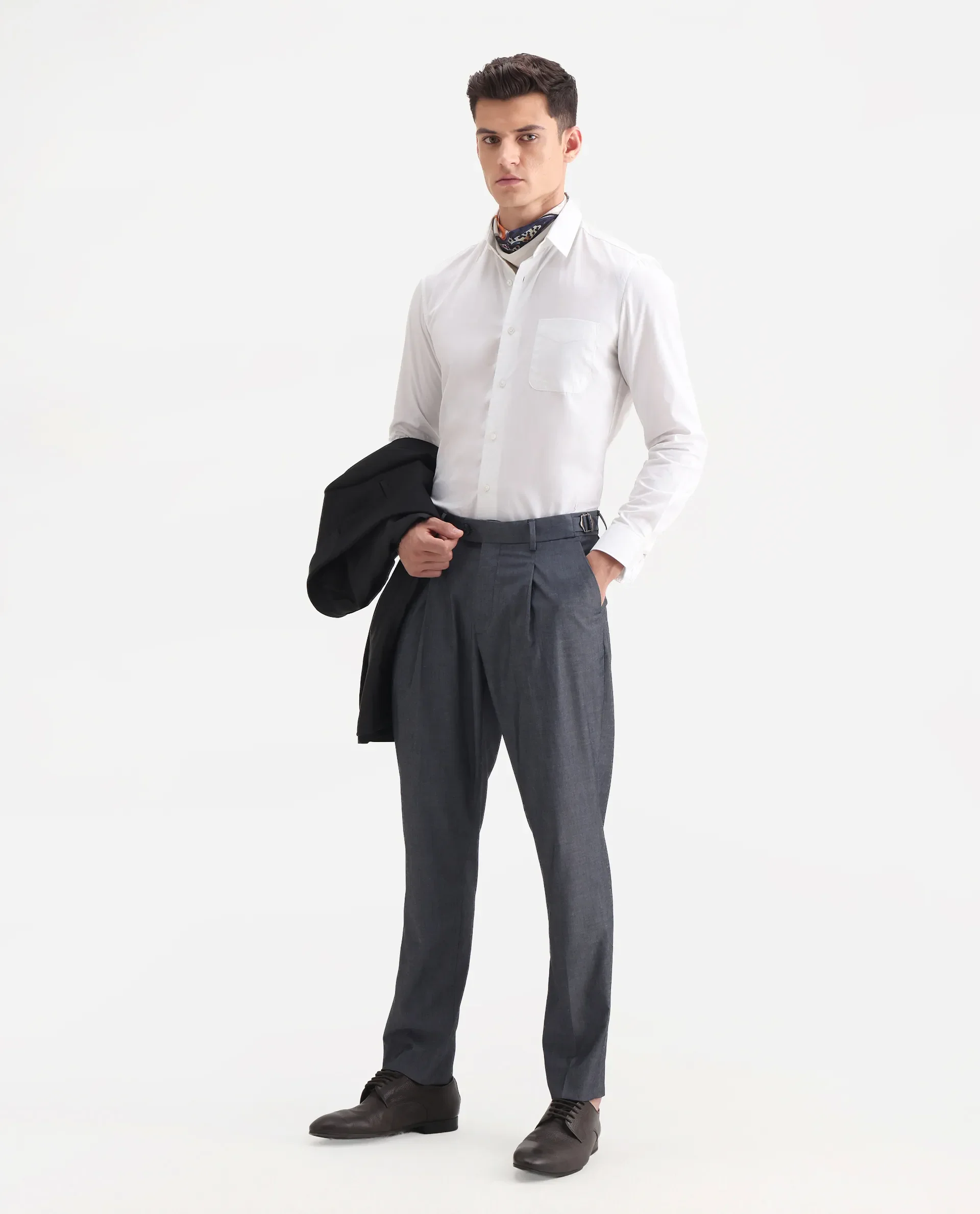Rare Rabbit Men's Naji Blue Cotton Blend Plain Relaxed Fit Trouser