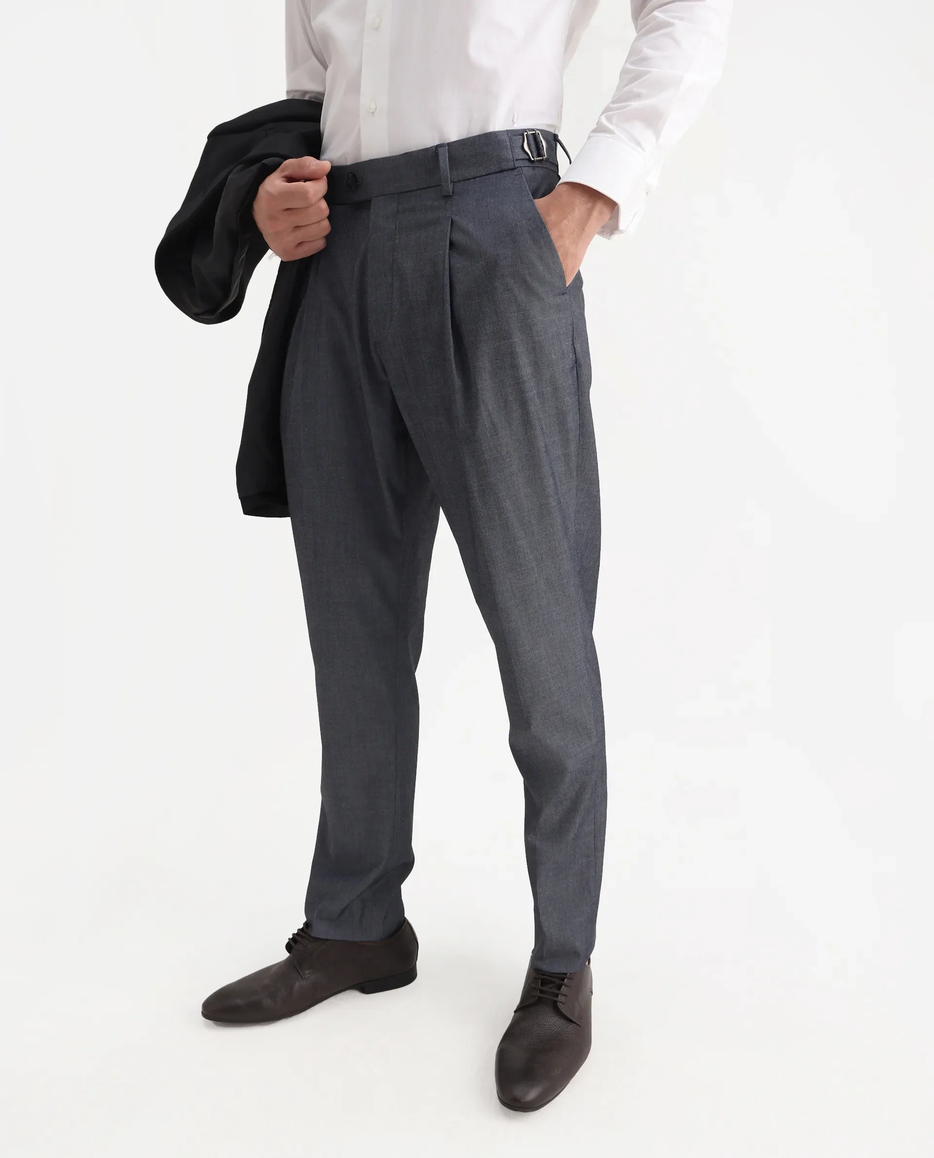 Rare Rabbit Men's Naji Blue Cotton Blend Plain Relaxed Fit Trouser - Image 2